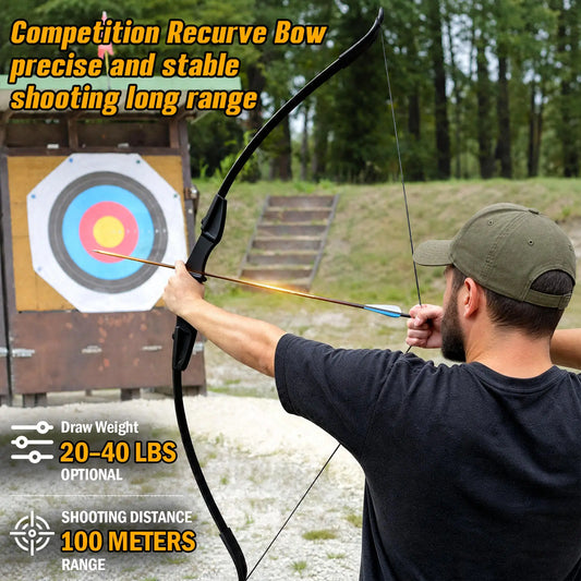 Black Adult 53" Archery Recurve Bow, Takedown Long Bow Kit, Portable Split-Type Bow, Adult and Beginners to Advanced Outdoor Target Practice, High Accuracy Shooting, Both for Left and Right Hand Use Recurve Bow Package for Adults 20LB, 30LB, 40LB