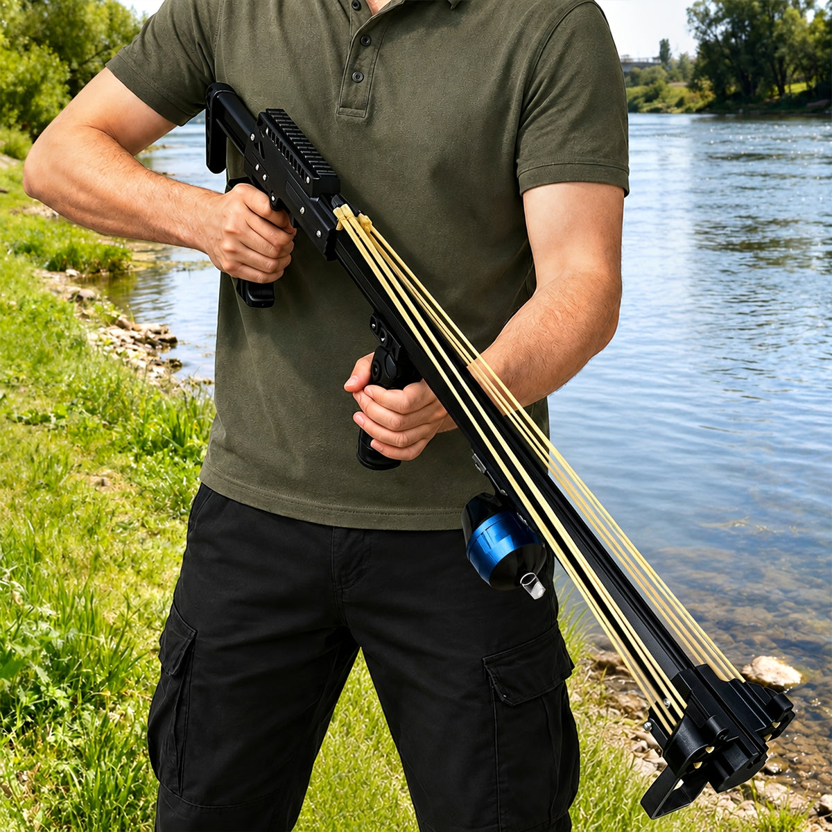 Multifunctional Slingshot, Automatic Fishing Slingshot, Equipped with Fishing Reel and 6pcs Darts, 2pcs Rubber Bands, Powerful and Accurate Outdoor Adult Fishing Slingshot, Heavy Duty Precision Long-Handle Slingshot, Easy to Operate, Deluxe Package
