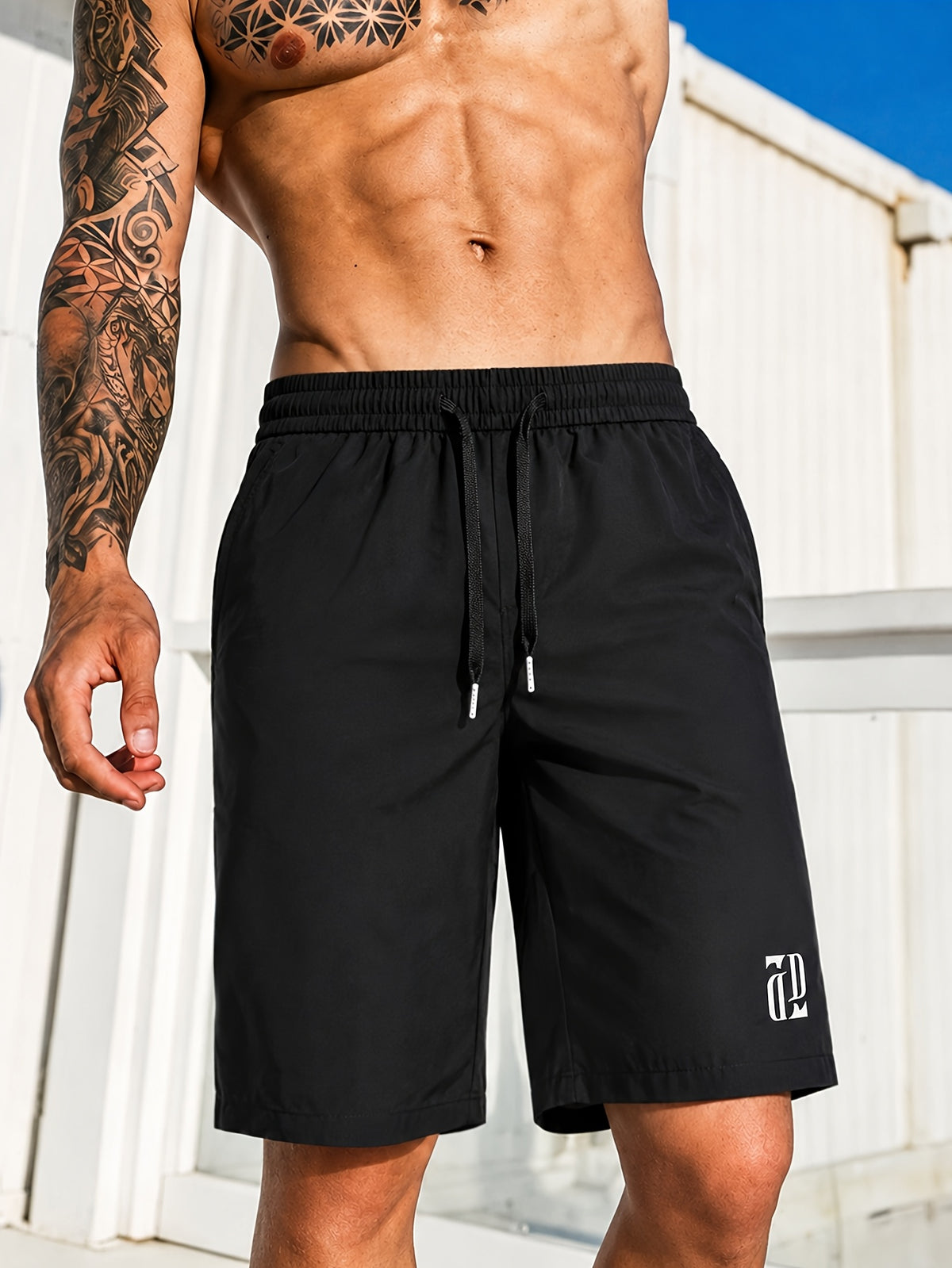 Classic Black Solid Color Men's Cargo Shorts Athletic Training Shorts with Pockets, Adjustable  Elastic Waistband, Quick-drying, Breathable and Comfortable Cool Fabric, Suitable for Fitness, Running, Sports, Travel, Beach or Commute Everyday,1PCS