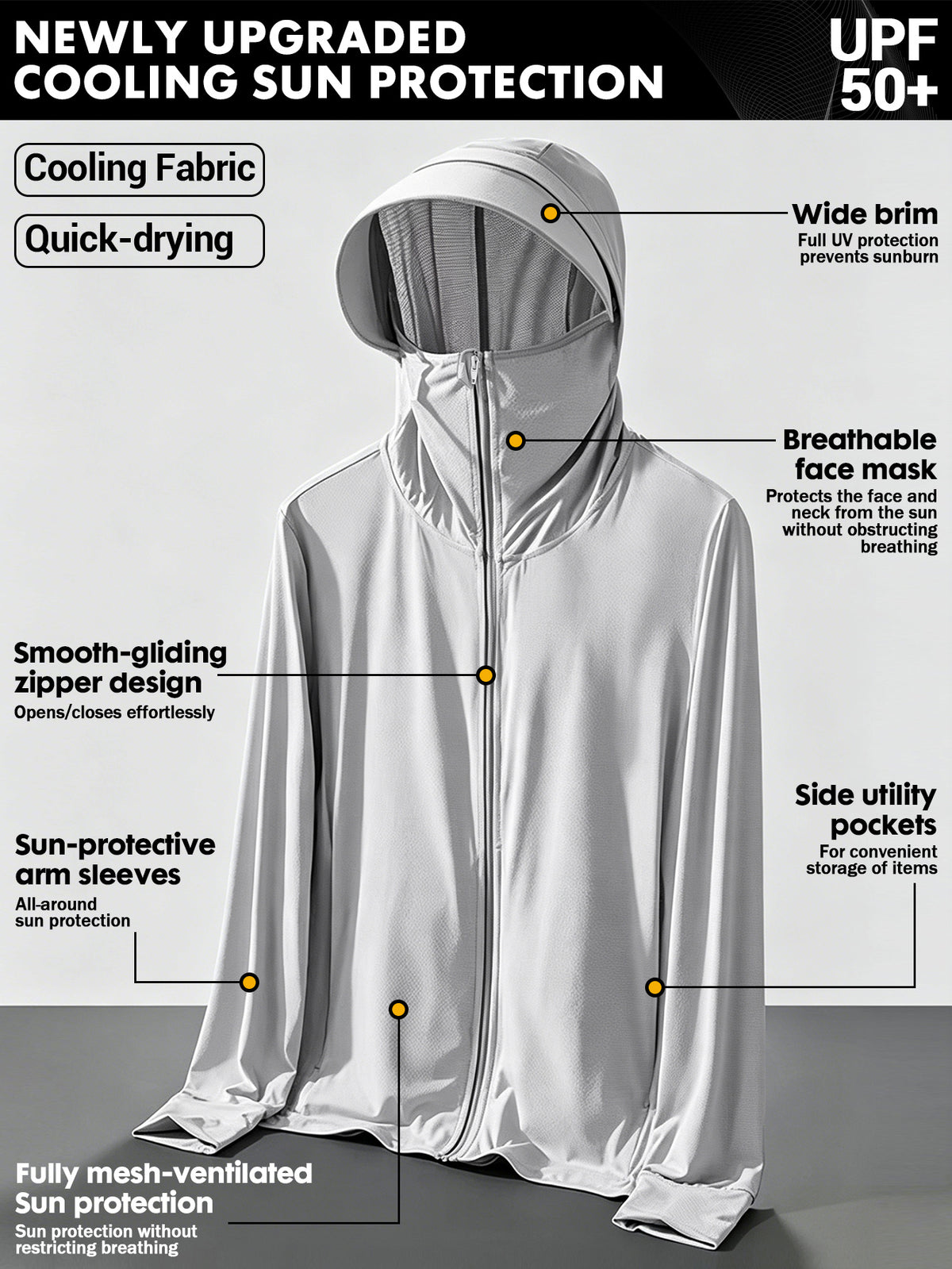 Men's Cool and Comfortable Jacket With Hood Brim, Moisture-wicking and Quick-drying Shirt, Breathable Sun Protection Shirt, Outdoor Lightweight Full Zip Hoodie Jacket Long Sleeve Fishing, Hiking, Running, Tops for Summer
