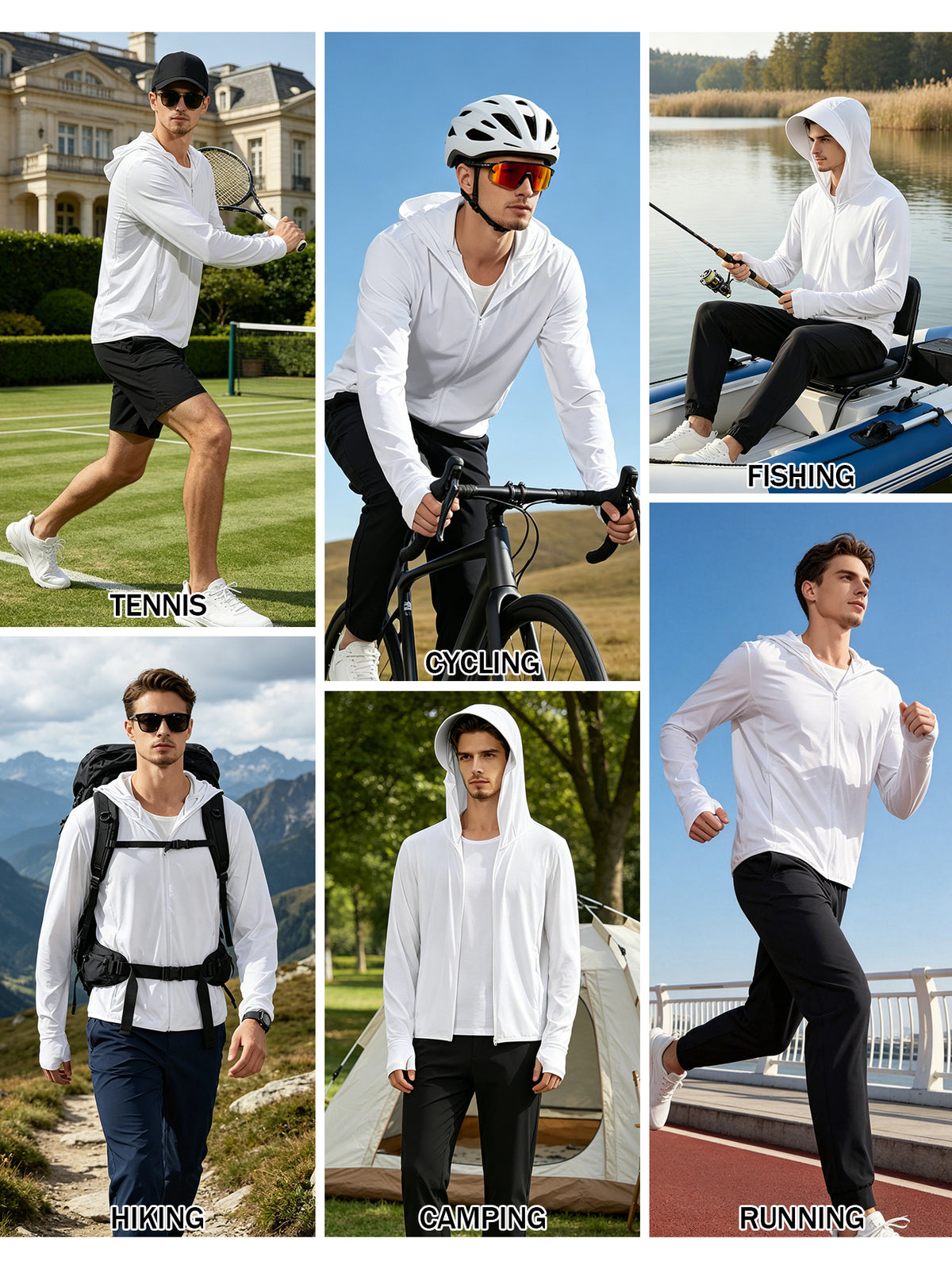 Men's UPF 50+ Cooling Ice Silk Shirt Outdoor Lightweight Full Zip Hoodie Jacket, Cooling Top Long Sleeve Moisture Wicking Hoodie, Lightweight and Breathable, Outdoor Fishing Hiking Performance Shirt Tops for Summer