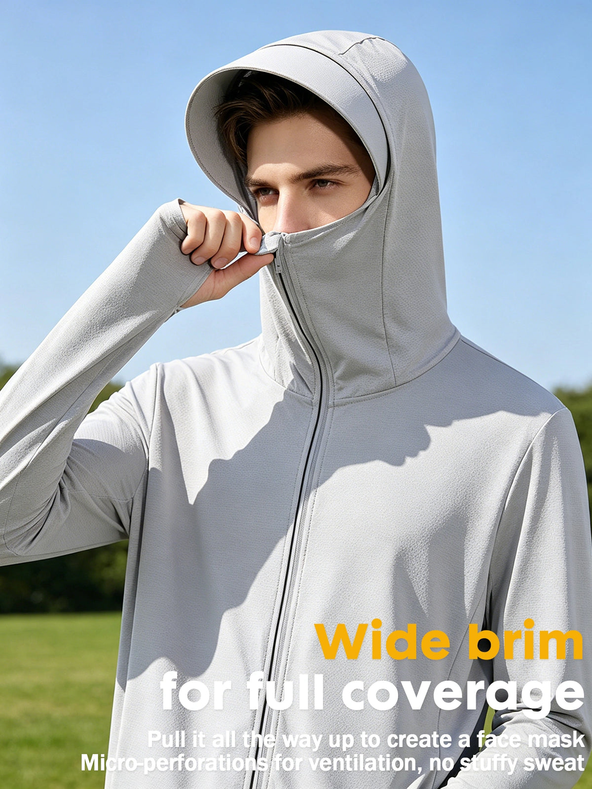 Men's Cool and Comfortable Jacket With Hood Brim, Moisture-wicking and Quick-drying Shirt, Breathable Sun Protection Shirt, Outdoor Lightweight Full Zip Hoodie Jacket Long Sleeve Fishing, Hiking, Running, Tops for Summer