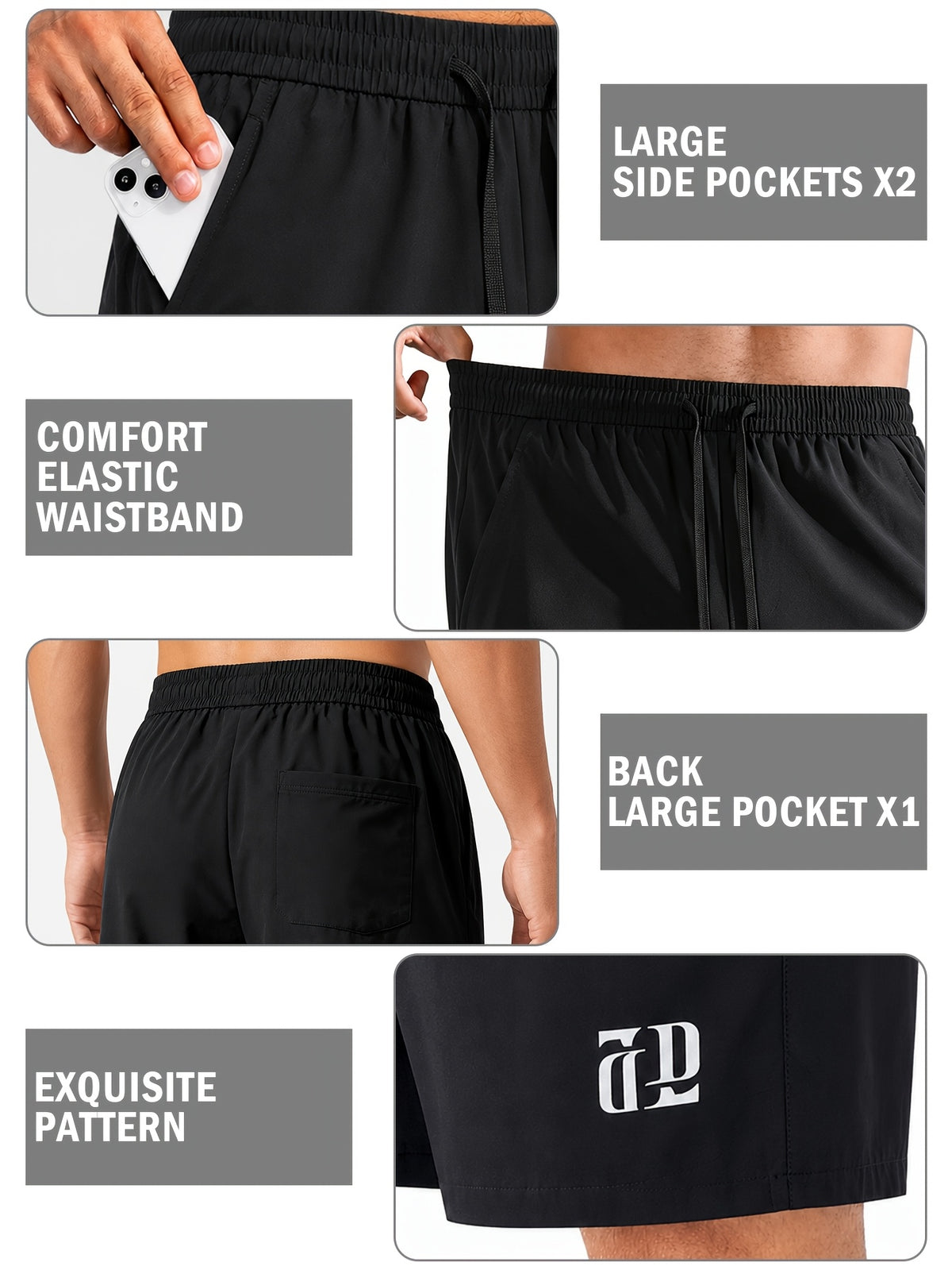 Men's Athletic Shorts for Running & Training,Mens Lightweight Fitness Shorts, DrawstringWaist and 3 Pockets, Perfect for Training, Running, Fitness, Outdoor Sports, Drawstring WaistShorts, Casual Versatile 5 Inch Shorts,Black