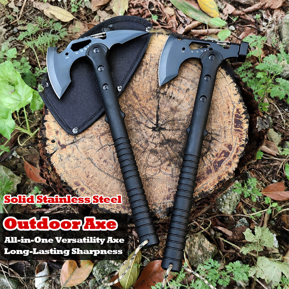 Outdoor Axe, Multifunctional Battle Axe, Camping Hand Axe, All-in-One Combat Axe, Durable and Sturdy Sharpened Blade, Wilderness Firewood-Splitting Survival Axe, 15 inch Tactical Axe with Mountain Lock and Bottle Opener with Sheath Hammer Tomahawk