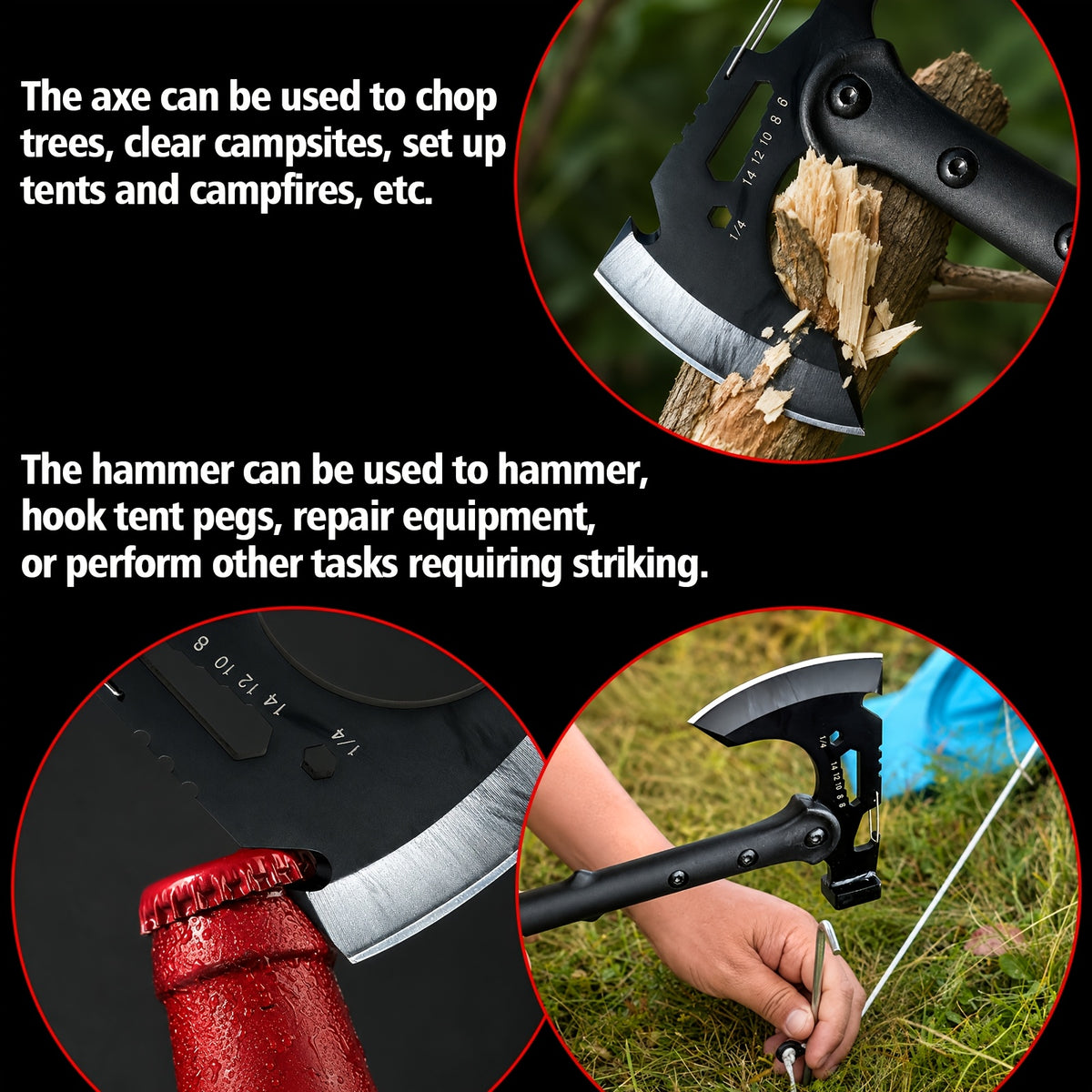 Portable Hand Axe 2 Pack Set, Sharp Stainless Steel Head Tomahawk with Sheath, Assault Axe, Hatchet with Hammer, Hex Wrench and Bottle Opener, Multi-functional Camping Hatchet with Handle for Camping, Emergency, Hiking, Jungle and Outdoor