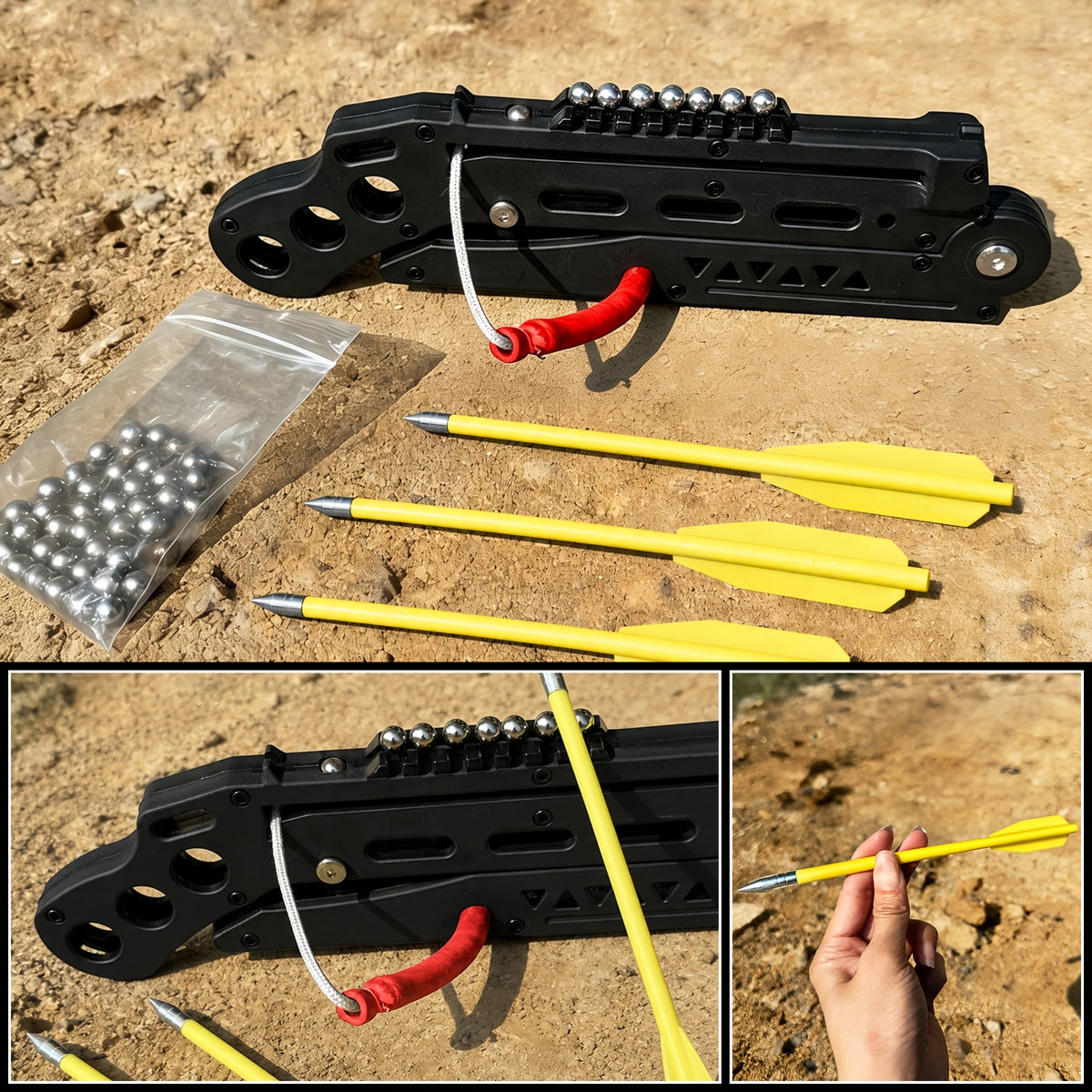 Folding Portable Slingshot, Outdoor Training Shooting Practice Compound Bow for Adults, Compact Foldable Design, Multi-Function Launcher with Ammo Balls and Training Arrow, Easy Carry for Camping Trips, Travel Packing and Backyard Weekend Use
