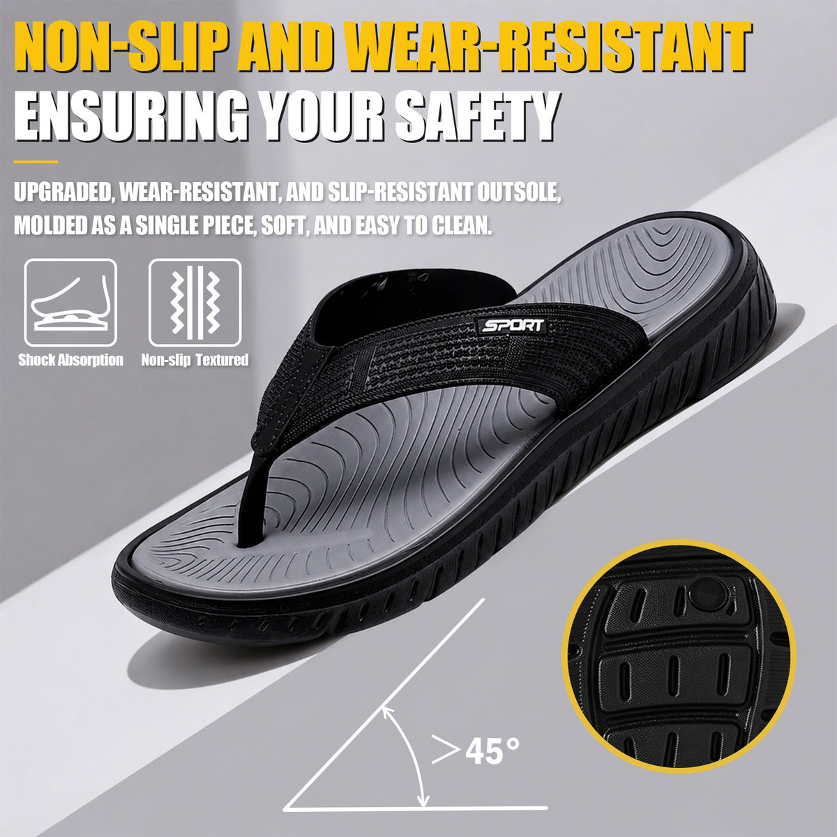 Men Summer Casual Flip-Flops, Beach Walking Thong Cushion Thong Sandals with Comfortable Arch Support Yoga Mat Beach Shoes, Durable Thick-Soled, Non-Slip, Soft-Soled Outdoor Sandals for Men, Black