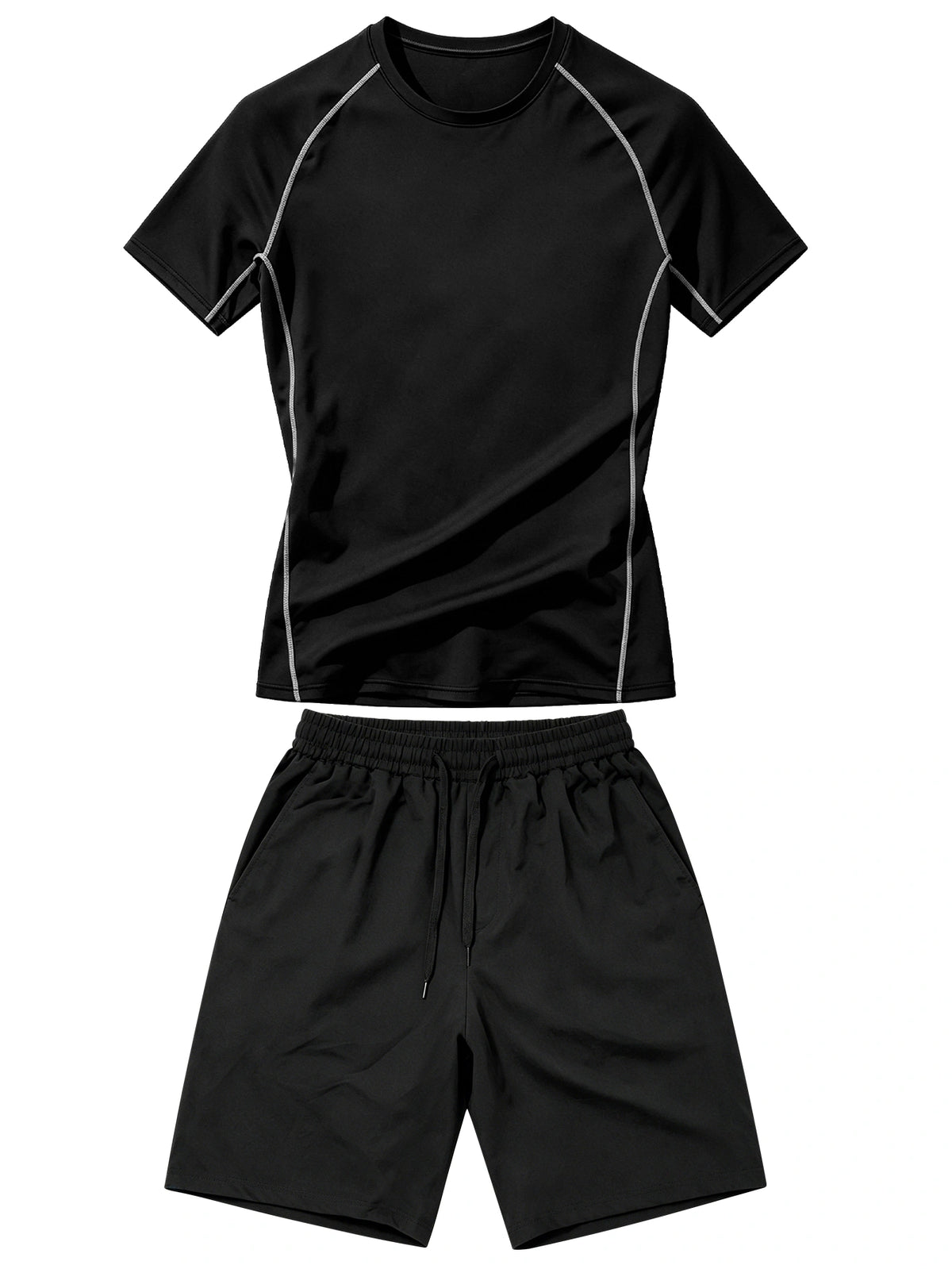 2-piece Men's Athletic Workout Set, Running, Gym Compression Gear, All-Season Wear, Breathable Quick Dry Compression Short Sleeve Training Shirt with Elastic Waistband Shorts, Activewear Outfit for Running Fitness Basketball Outdoor activities,Black