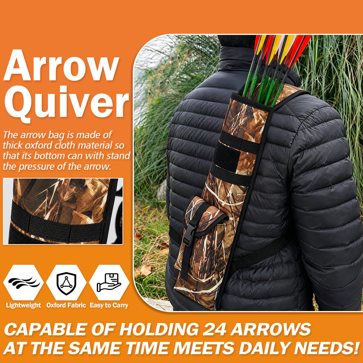 Practice Arrow Archery Bag,Competitive Camouflage Quiver Back, Single Shoulder Strap, Outdoor Multifunctional Tactical Arrows Bag, Versatile Arrow Quiver, Can Holds 18-24 Arrows, Holder Side Hip Arrows Bag for Compound Recurve Bow Practice Target