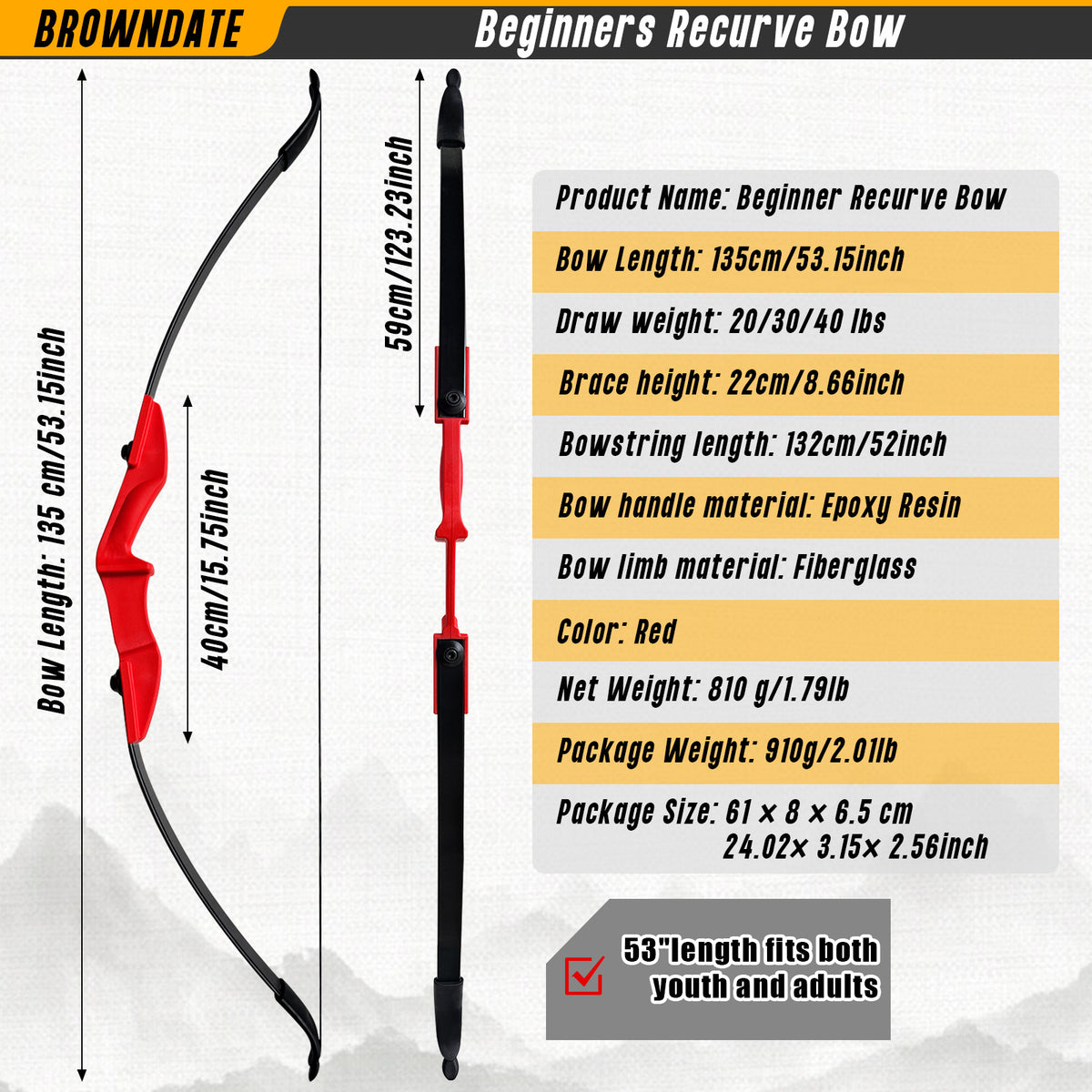 Archery  Recurve Bow 53" Standard Set for Adults 20 30 40lb, Takedown Archery Kit for Beginners Right & Left Handed Outdoor Target Practice & Training, Adult Beginners to Advanced Outdoor Target Practice, Smooth Shooting Performance, High Accuracy