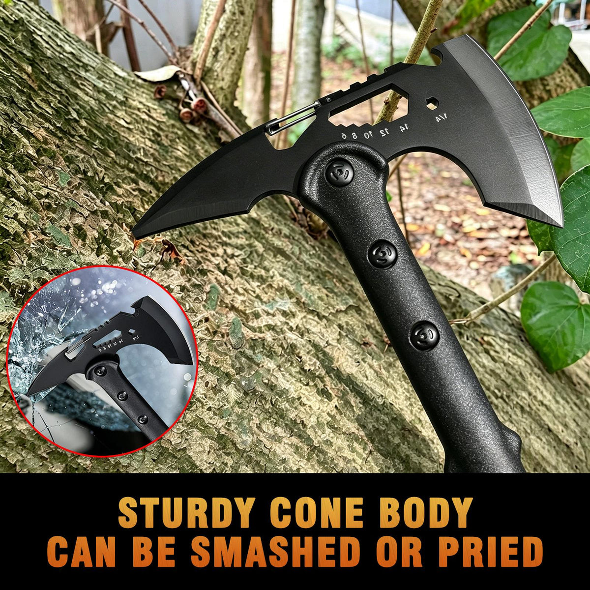 2 Pack Portable Battle Axe Set, Portable Outdoor Hatchet with Sheath, Reinforced Steel Sharp Blade, Window Breaker, Hammer and Multi-Tool Design Tomahawk, Durable Anti-Slip Handle Camping Hatchet Tool for Hiking/Camping/Outdoor Adventure Gear