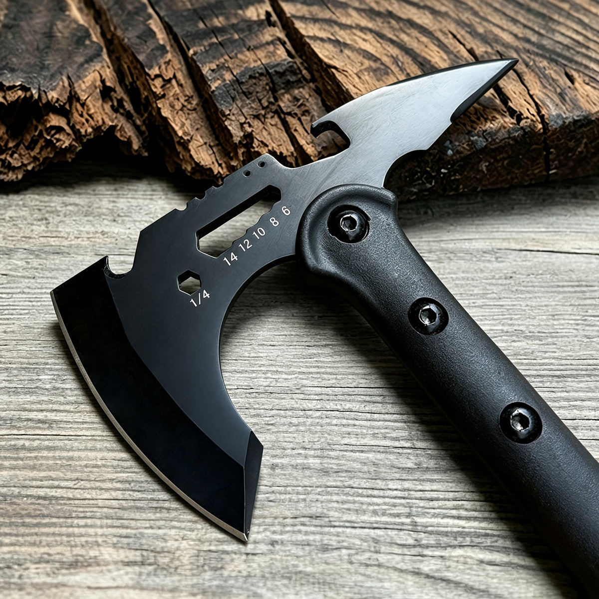 Portable 15" Stainless Steel Garden Axe, Durable Tomahawk with Sheath, Multi-Functional Tomahawk Outdoor Camping Axe with Hammer, Bottle Opener & Carabiner, Durable Hatchet for Branch Cutting, Yard Work, Camping and Emergency Gear,2 styles（Black）