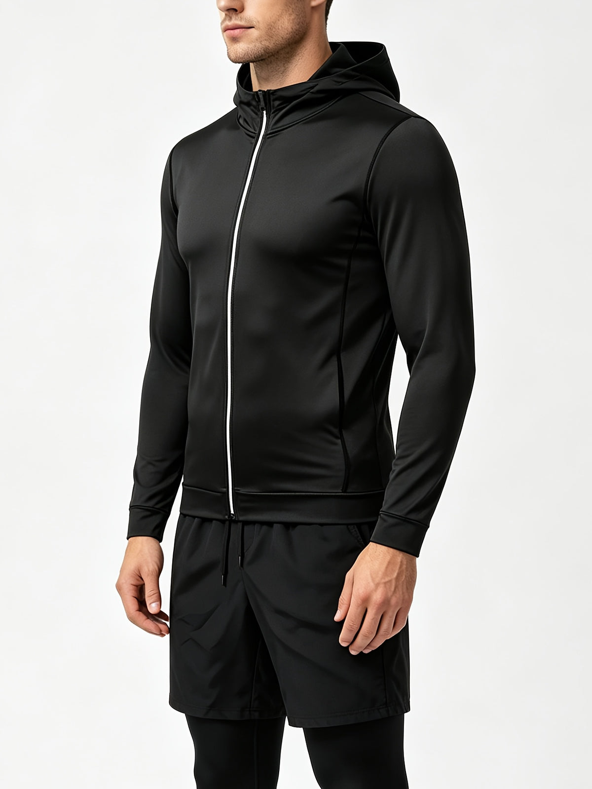 4 Pieces Sports Set, Men's Fitted Workout Shirt Activewear Set, Athletic Jacket with Hoodies Long Sleeve, Quick Dry Compression Tee with Breathable Moisture Wicking Comfort, Stretch Short Sleeve Running Top for Gym Training and All-Day Active Wear