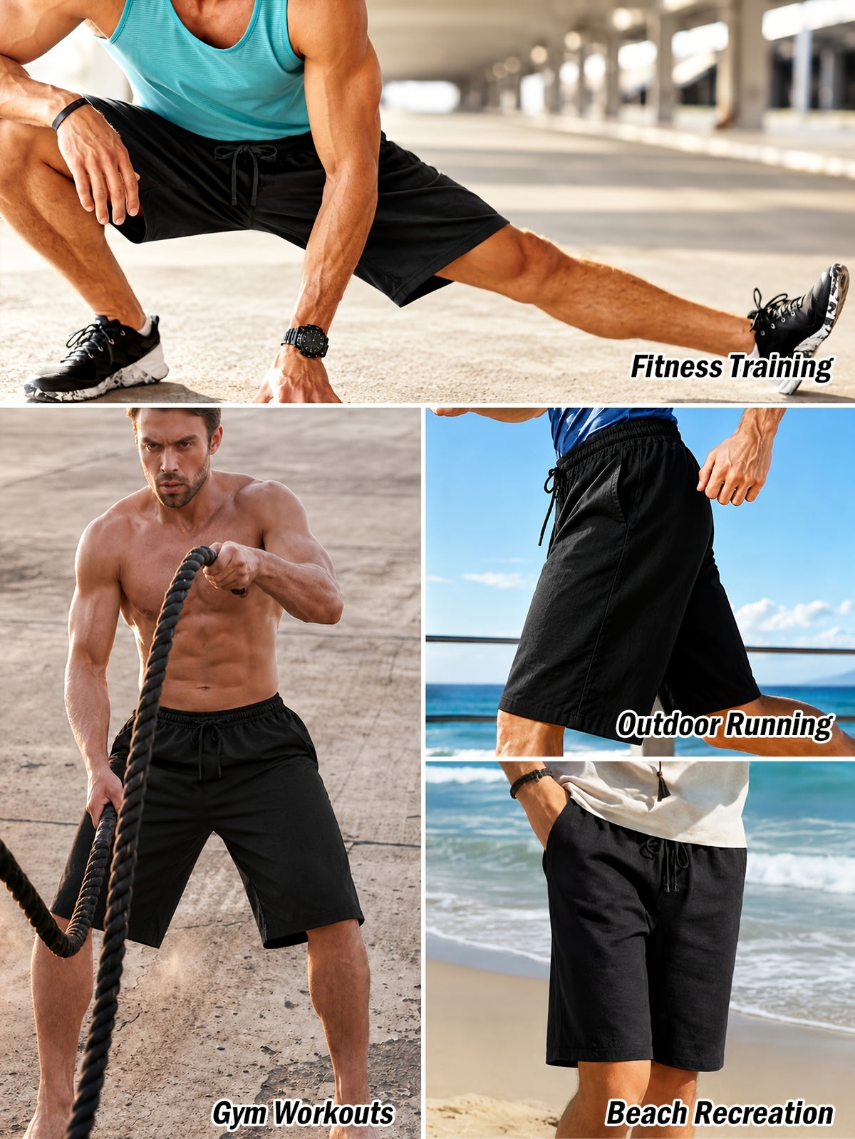 Men's Black Athletic Shorts with Pockets and Drawstring Waist,Made From Linen Blend Fabric, Lightweight Fitness Shorts, These Quick-Dry,Breathable and Comfortable for Running, Outings, Workouts and Casual Daily Wear. Men's Drawstring Waist Shorts