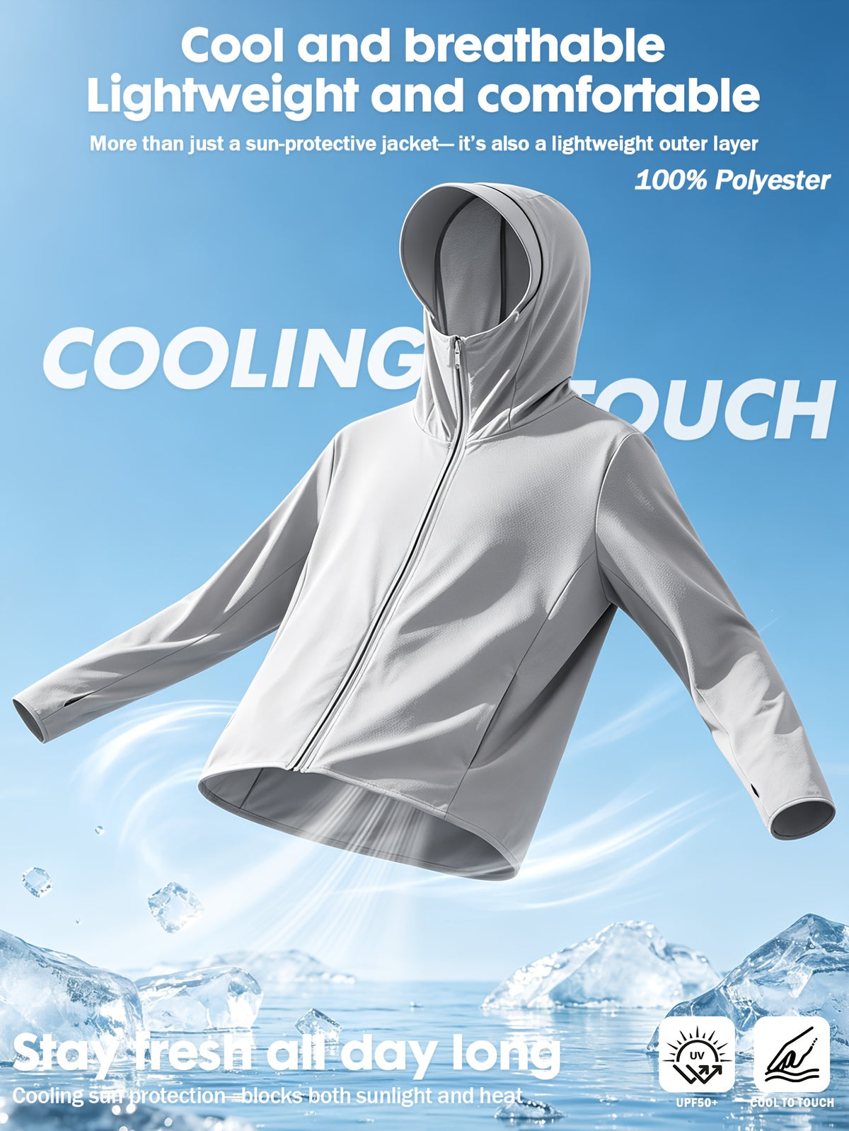 Men's Cool and Comfortable Jacket With Hood Brim, Moisture-wicking and Quick-drying Shirt, Breathable Sun Protection Shirt, Outdoor Lightweight Full Zip Hoodie Jacket Long Sleeve Fishing, Hiking, Running, Tops for Summer