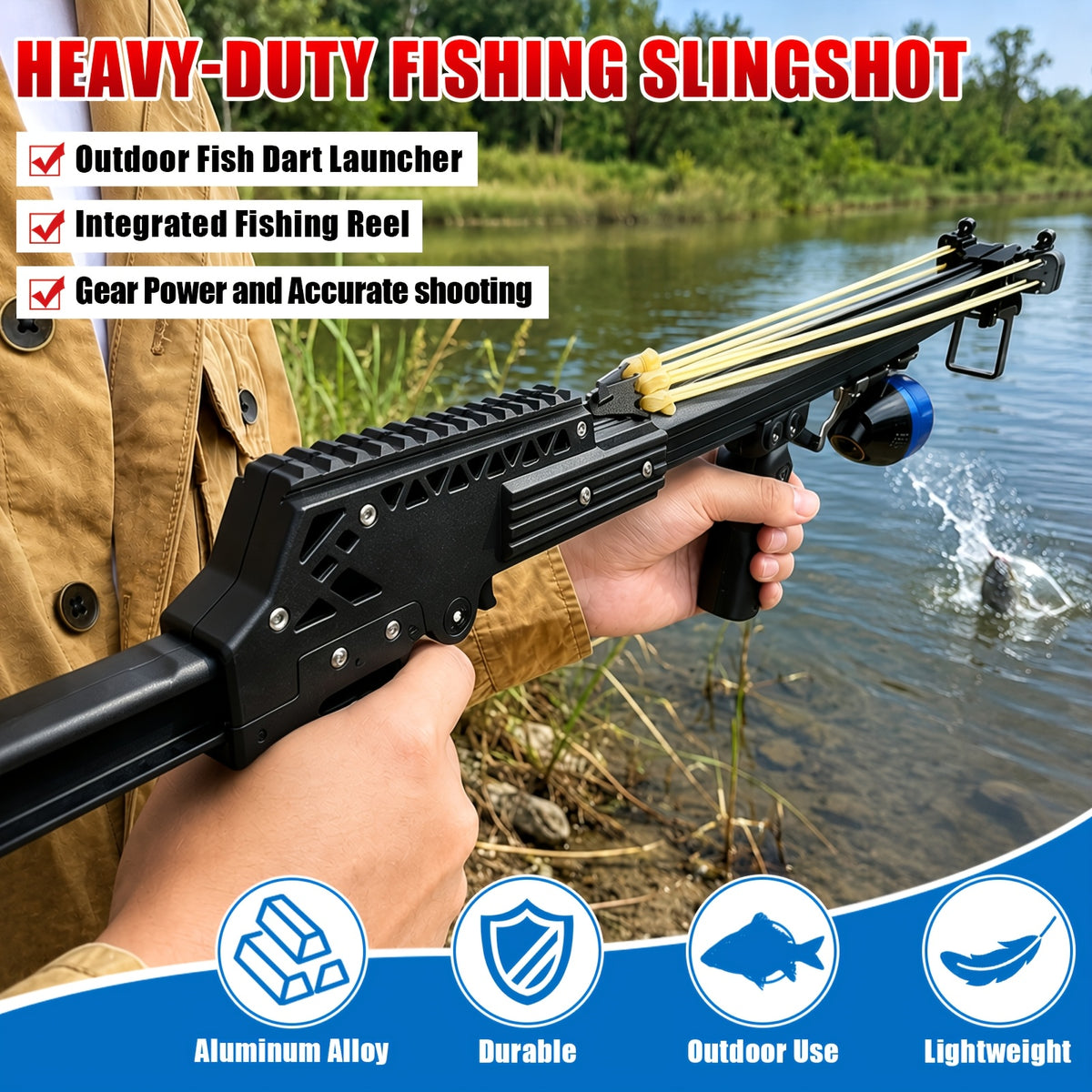 Upgraded Durable Outdoor Fishing Slingshot, High-Performance Metal Slingshot, Portable Telescopic Fishing Rod Tool, Adult Long Fishing Slingshot Precision Fishing With Reel, 5PCS Darts, Easy to Operate  for Outdoor Fishing Equipment,Complete Set
