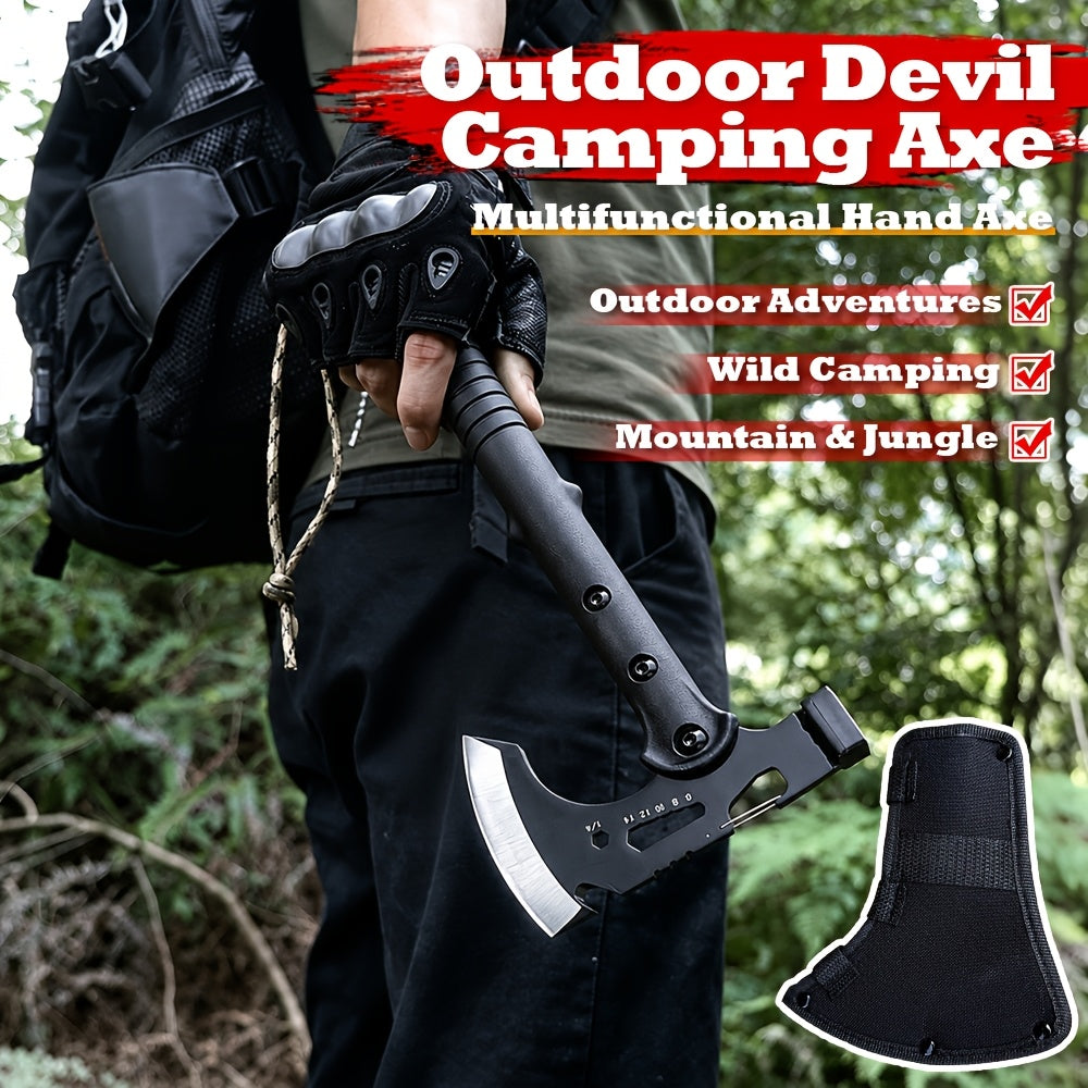 Outdoor Axe, Multifunctional Battle Axe, Camping Hand Axe, All-in-One Combat Axe, Durable and Sturdy Sharpened Blade, Wilderness Firewood-Splitting Survival Axe, 15 inch Tactical Axe with Mountain Lock and Bottle Opener with Sheath Hammer Tomahawk