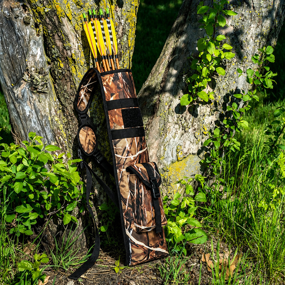 Practice Arrow Archery Bag,Competitive Camouflage Quiver Back, Single Shoulder Strap, Outdoor Multifunctional Tactical Arrows Bag, Versatile Arrow Quiver, Can Holds 18-24 Arrows, Holder Side Hip Arrows Bag for Compound Recurve Bow Practice Target