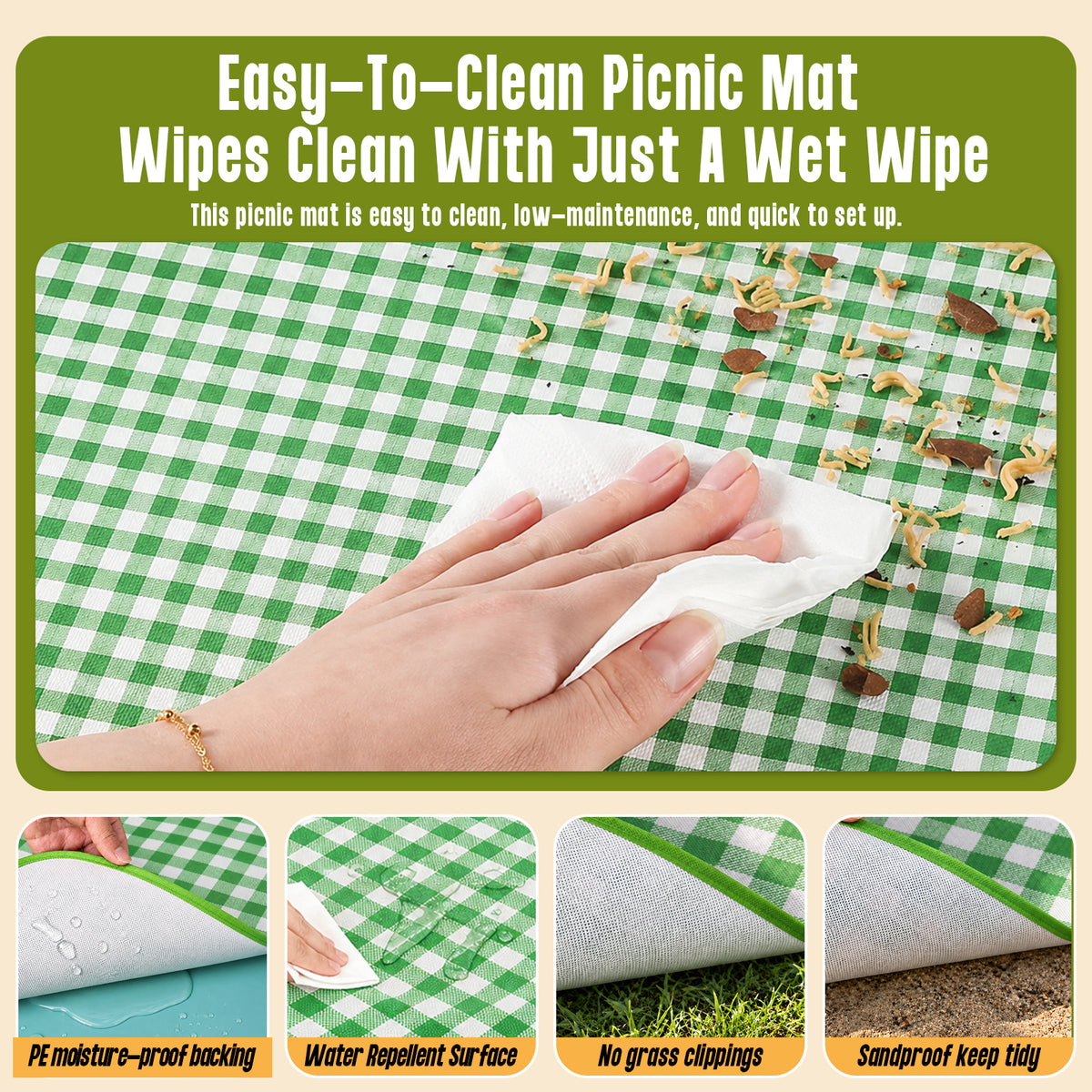 Large Checkered Picnic Blanket — 200 × 200 cm — product image 19