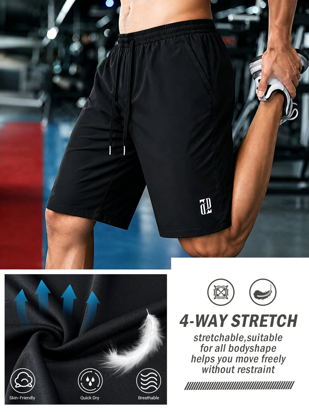 Men's Athletic Shorts for Running & Training,Mens Lightweight Fitness Shorts, DrawstringWaist and 3 Pockets, Perfect for Training, Running, Fitness, Outdoor Sports, Drawstring WaistShorts, Casual Versatile 5 Inch Shorts,Black