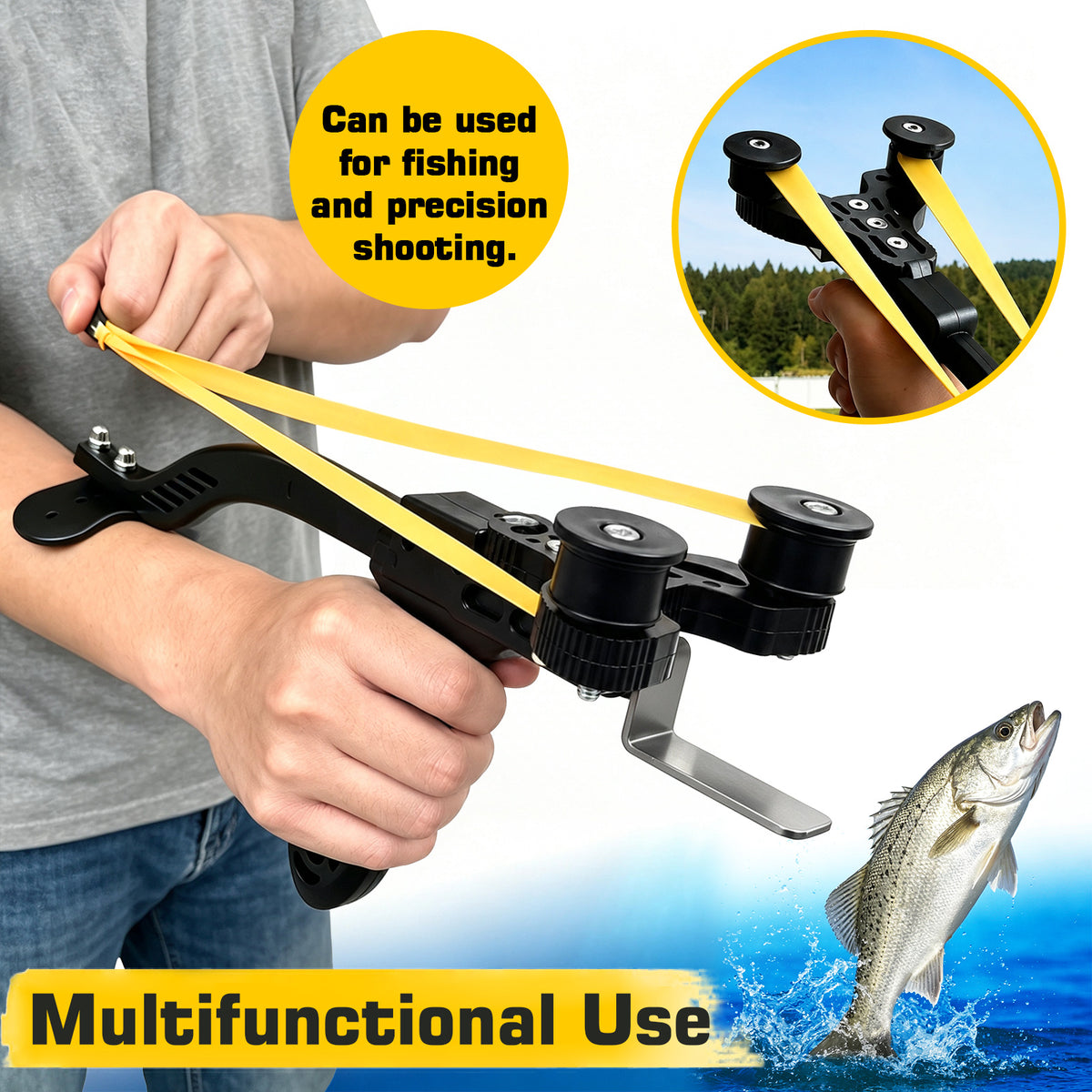 Portable Compound bow Adults Slingshot, Ultra Lightweight Fishing Slingshot with Arm Support Design, Adult Competition, Outdoor Shooting, Rapid-fire Steel Pellets Slingshot, 5pcs Replacement Bands, 50pcs Steel Balls, for Shooting, Fishing and Target