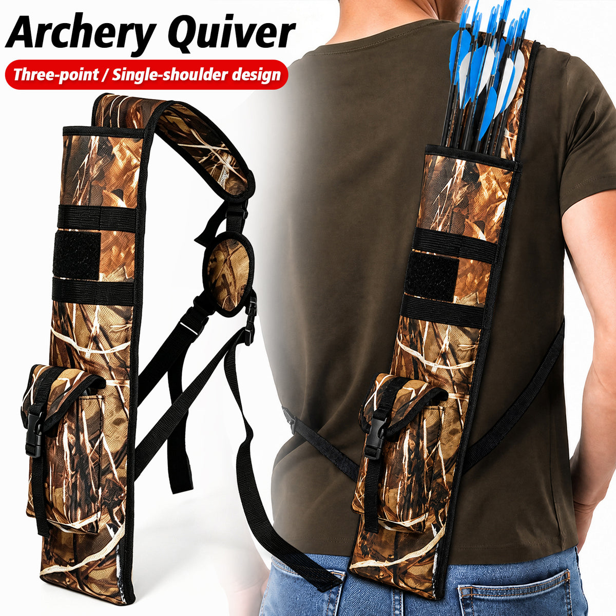 Practice Arrow Archery Bag,Competitive Camouflage Quiver Back, Single Shoulder Strap, Outdoor Multifunctional Tactical Arrows Bag, Versatile Arrow Quiver, Can Holds 18-24 Arrows, Holder Side Hip Arrows Bag for Compound Recurve Bow Practice Target
