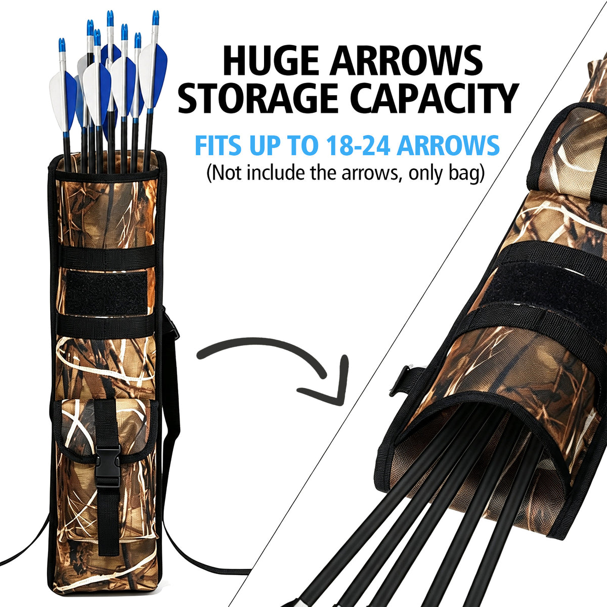 Practice Arrow Archery Bag,Competitive Camouflage Quiver Back, Single Shoulder Strap, Outdoor Multifunctional Tactical Arrows Bag, Versatile Arrow Quiver, Can Holds 18-24 Arrows, Holder Side Hip Arrows Bag for Compound Recurve Bow Practice Target