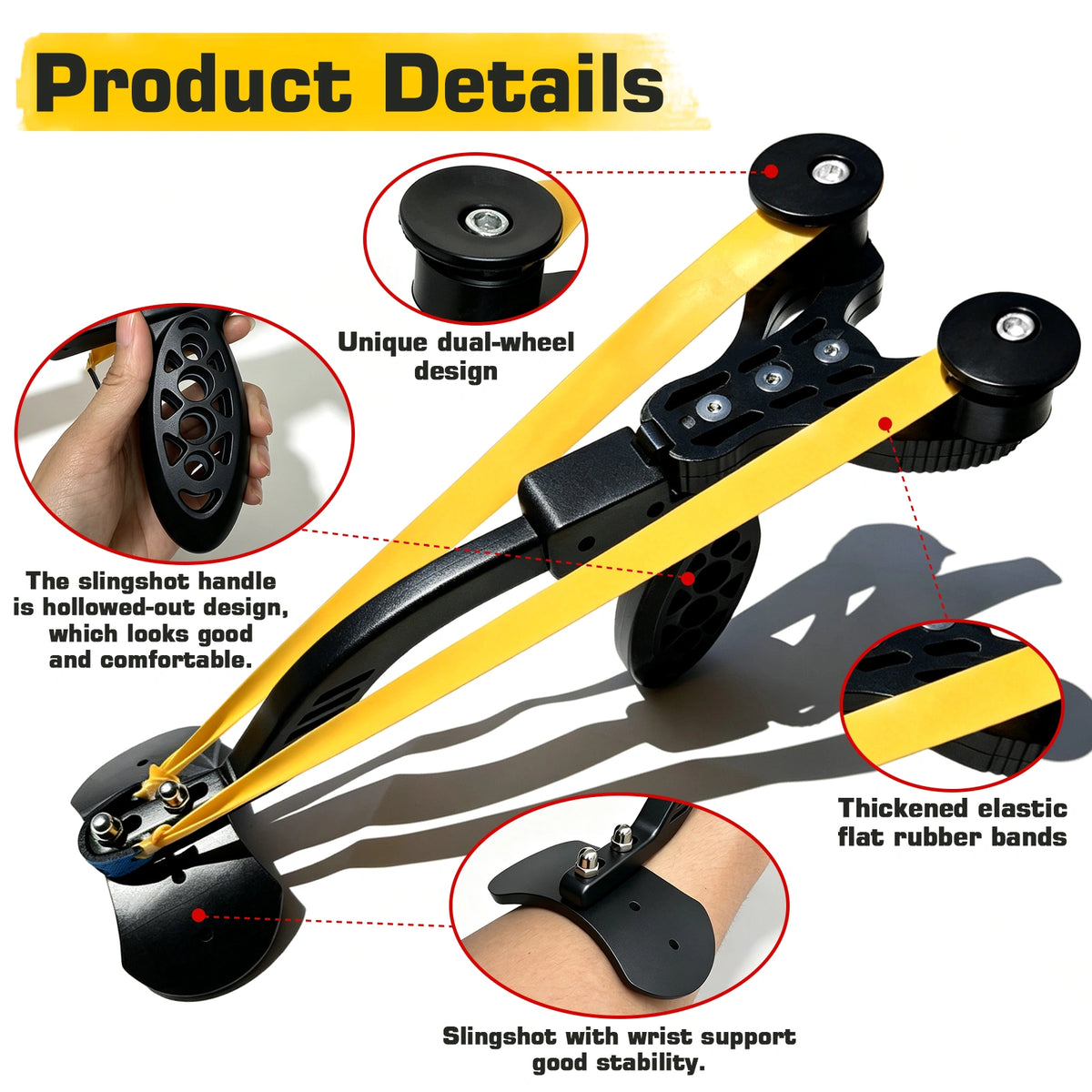 Portable Compound bow Adults Slingshot, Ultra Lightweight Fishing Slingshot with Arm Support Design, Adult Competition, Outdoor Shooting, Rapid-fire Steel Pellets Slingshot, 5pcs Replacement Bands, 50pcs Steel Balls, for Shooting, Fishing and Target
