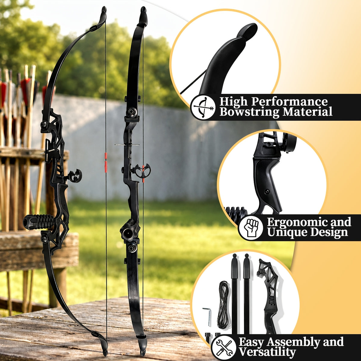 Archery Metal Recurve Bow Professional Beginner's Bow Outdoor Adult Archery Range Scenic Area Competitive Shooting, For Men and Women Sports Alloy Bow Compound Bow Competition Set, 20 LBS/30 LBS/40 LBS Available, Ambidextrous