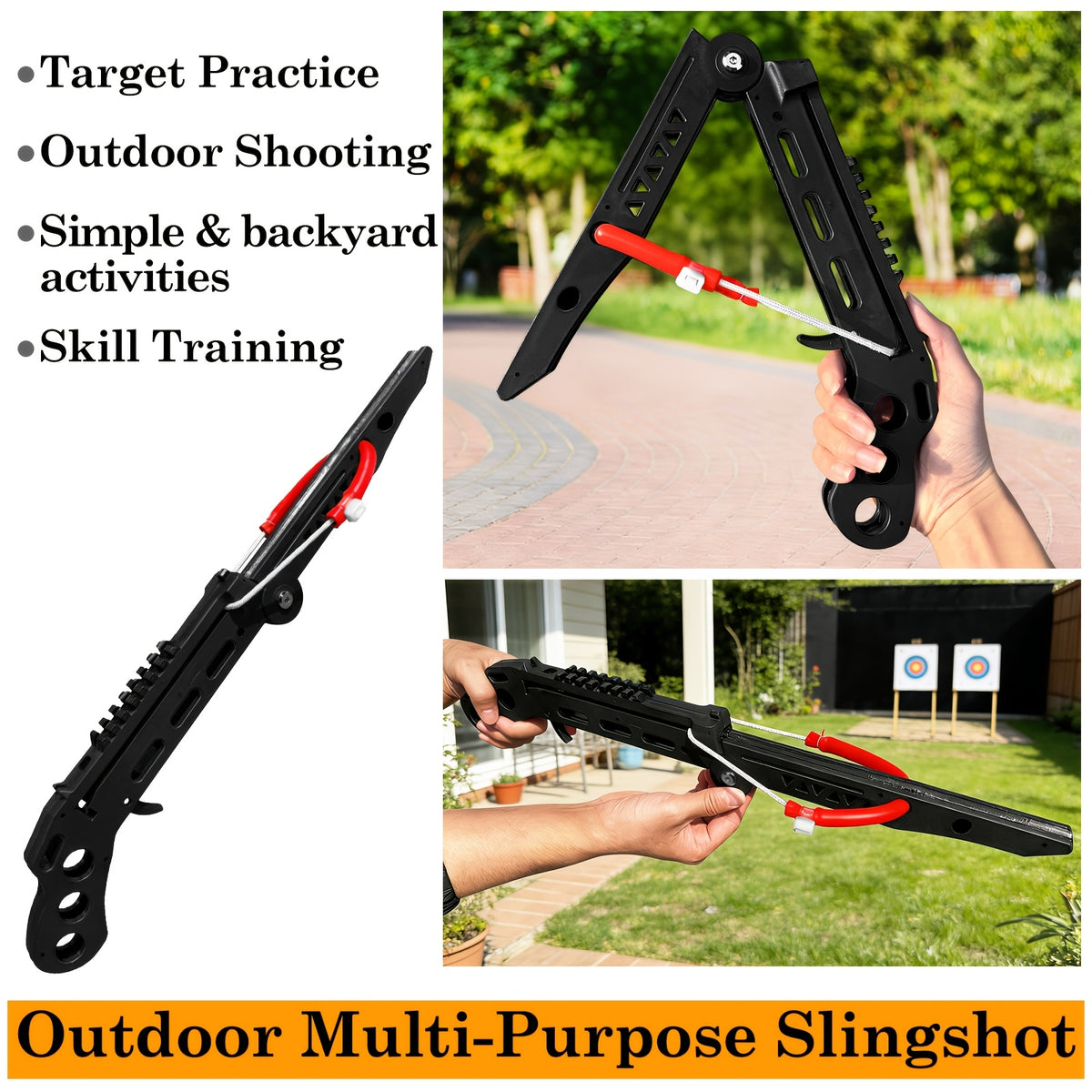 Folding Slingshot Set, Outdoor Shooting Practice Slingshots for Adults, New Type Bow, 19inch Length, 11.42inch Folded, Portable Target Practice Launcher with Steel Balls & Training Arrows, Easy Storage for Outdoor Backyard Target Shooting