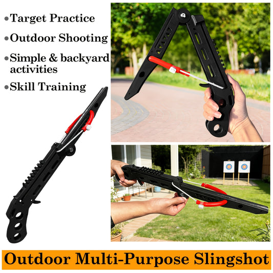 Folding Slingshot Set, Outdoor Shooting Practice Slingshots for Adults, New Type Bow, 19inch Length, 11.42inch Folded, Portable Target Practice Launcher with Steel Balls & Training Arrows, Easy Storage for Outdoor Backyard Target Shooting