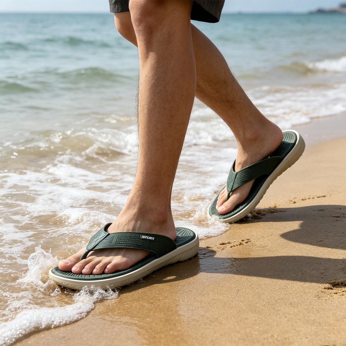 Men's Casual Flip Flops Thong Sandals with Thick Cushioned Sole, Comfortable Arch Support, Lightweight Outdoor Beach Flip Flop for Beach, Pool, Travel & Daily Walking, Summer Casual Sport Slides with Flats Non-Slip Shoes Indoor Outdoor Wear（Green）