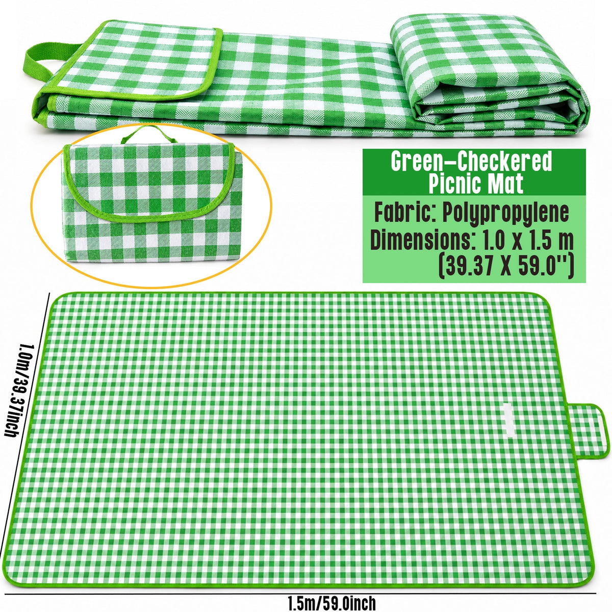 New Upgraded Picnic Blanket Outdoor Extra Large Picnic Mat 39.37"X59" Camping Blanket Beach Blanket, Thickened Checkered Non-Woven Fabric, Ultralight 1.25 lb with Handle Picnic Mat, for Outdoor Camping Hiking Travel Grass Park Music (100X150CM)