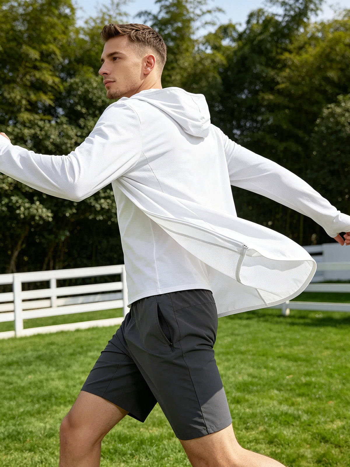 Men's UPF 50+ Cooling Ice Silk Shirt Outdoor Lightweight Full Zip Hoodie Jacket, Cooling Top Long Sleeve Moisture Wicking Hoodie, Lightweight and Breathable, Outdoor Fishing Hiking Performance Shirt Tops for Summer
