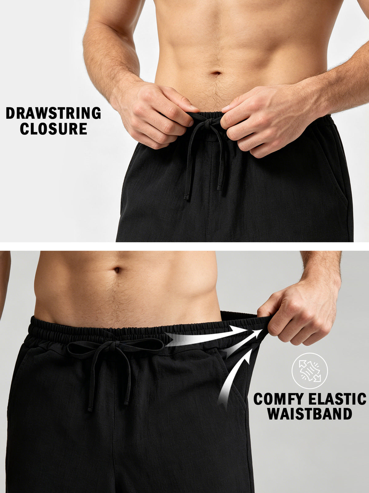 Men's Linen Breathable Workout Shorts, Lightweight Quick-Dry Sports Shorts, Breathable Stretch Athletic 5" Shorts, Drawstring Waist for Comfortable Outdoor Running, Gym Training & Fitness, Outdoor Beach Activities,Relaxed Shorts, Men Gift (Black）