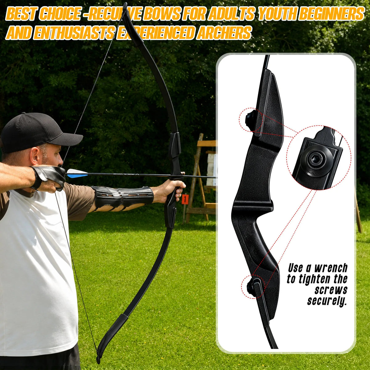 Black Adult 53" Archery Recurve Bow, Takedown Long Bow Kit, Portable Split-Type Bow, Adult and Beginners to Advanced Outdoor Target Practice, High Accuracy Shooting, Both for Left and Right Hand Use Recurve Bow Package for Adults 20LB, 30LB, 40LB