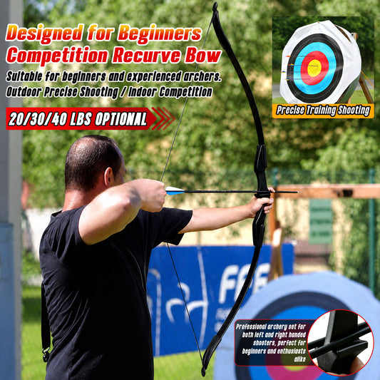 Black Adult 53" Archery Recurve Bow, Takedown Long Bow Kit, Portable Split-Type Bow, Adult and Beginners to Advanced Outdoor Target Practice, High Accuracy Shooting, Both for Left and Right Hand Use Recurve Bow Package for Adults 20LB, 30LB, 40LB