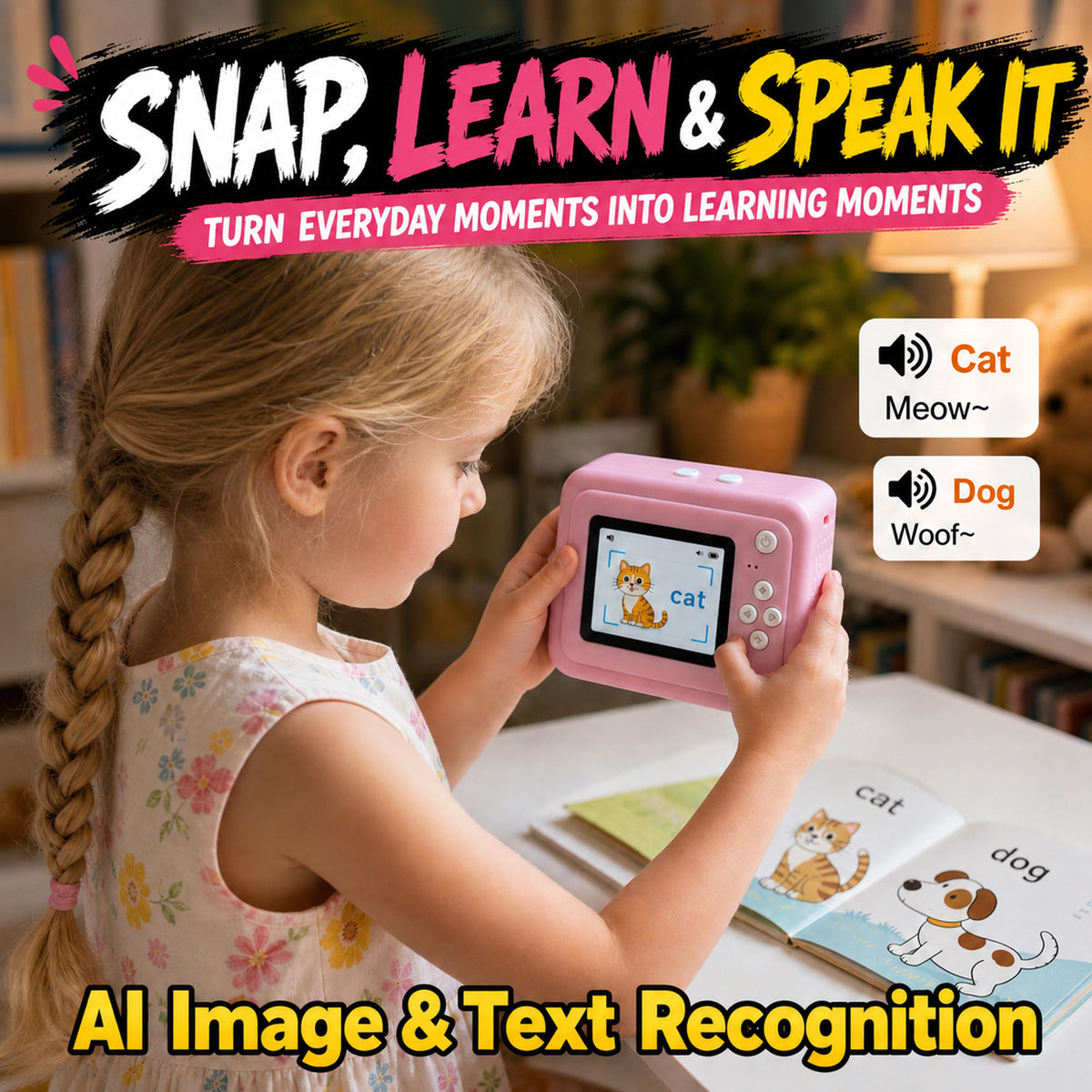 Thermal Portable Instant Printing Camera Set for Kids, 1080P HD Photo/Video Capture, Music Player, Interactive Storybooks, 3/5/10S Delayed Photography with USB Charger 1300Mah Battery And 3 Rolls Print Paper, Perfect for Birthday Gifts Girls Age 6