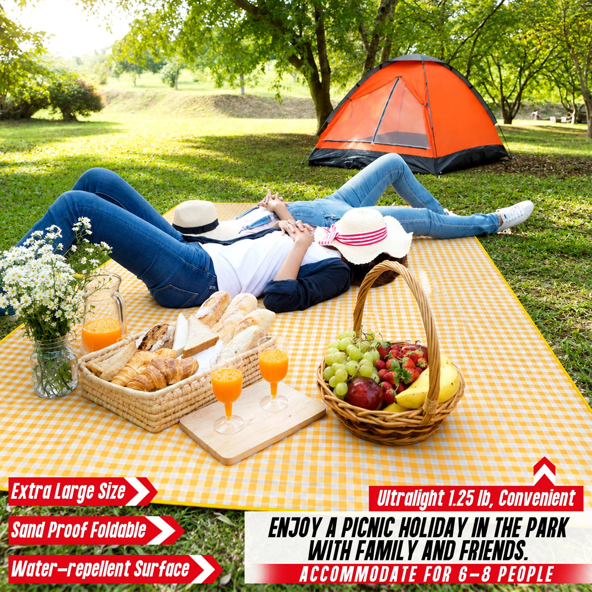 Large Checkered Picnic Blanket — 200 × 200 cm — product image 13
