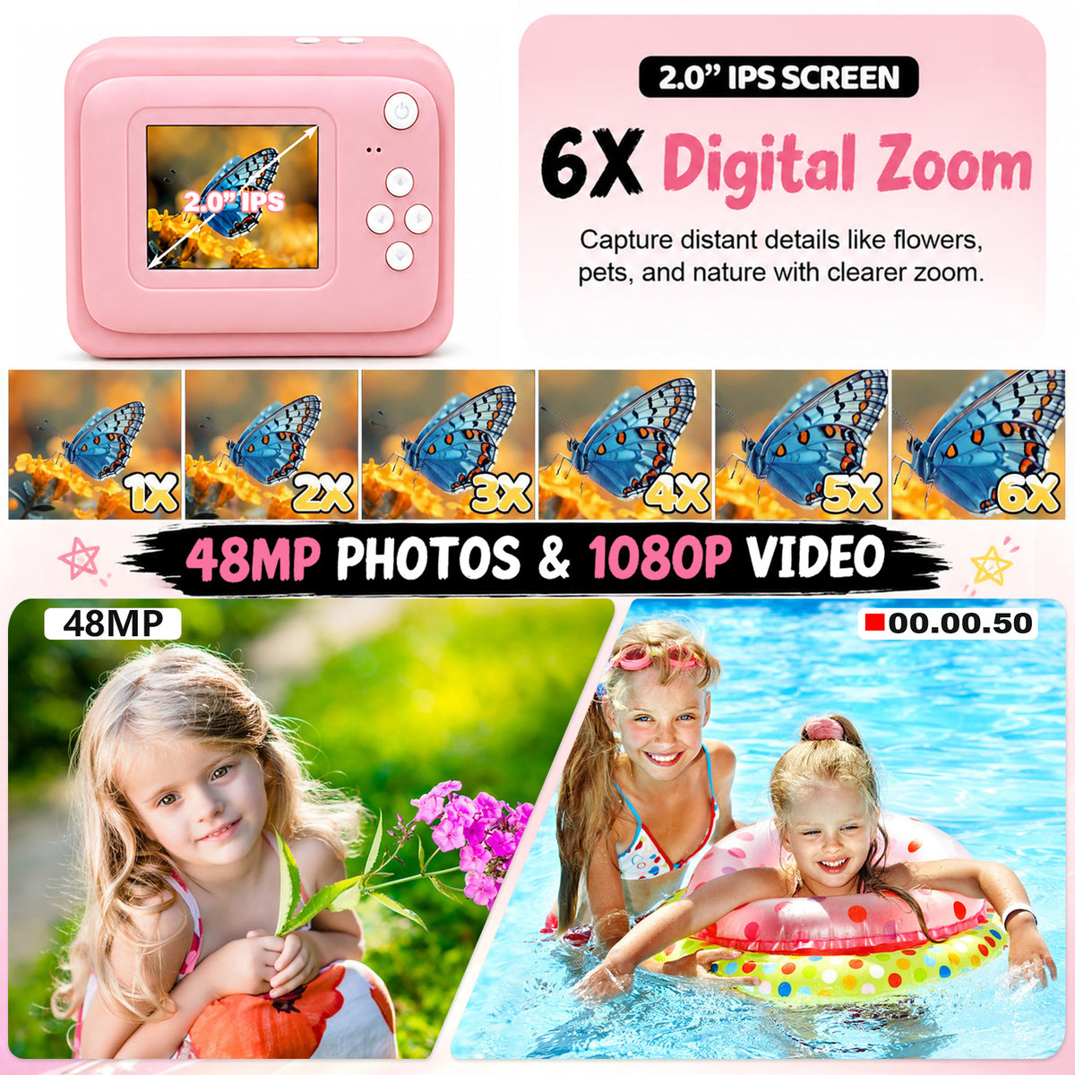 Thermal Portable Instant Printing Camera Set for Kids, 1080P HD Photo/Video Capture, Music Player, Interactive Storybooks, 3/5/10S Delayed Photography with USB Charger 1300Mah Battery And 3 Rolls Print Paper, Perfect for Birthday Gifts Girls Age 6
