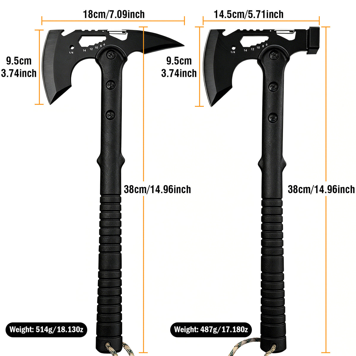 2 Pack Portable Battle Axe Set, Portable Outdoor Hatchet with Sheath, Reinforced Steel Sharp Blade, Window Breaker, Hammer and Multi-Tool Design Tomahawk, Durable Anti-Slip Handle Camping Hatchet Tool for Hiking/Camping/Outdoor Adventure Gear