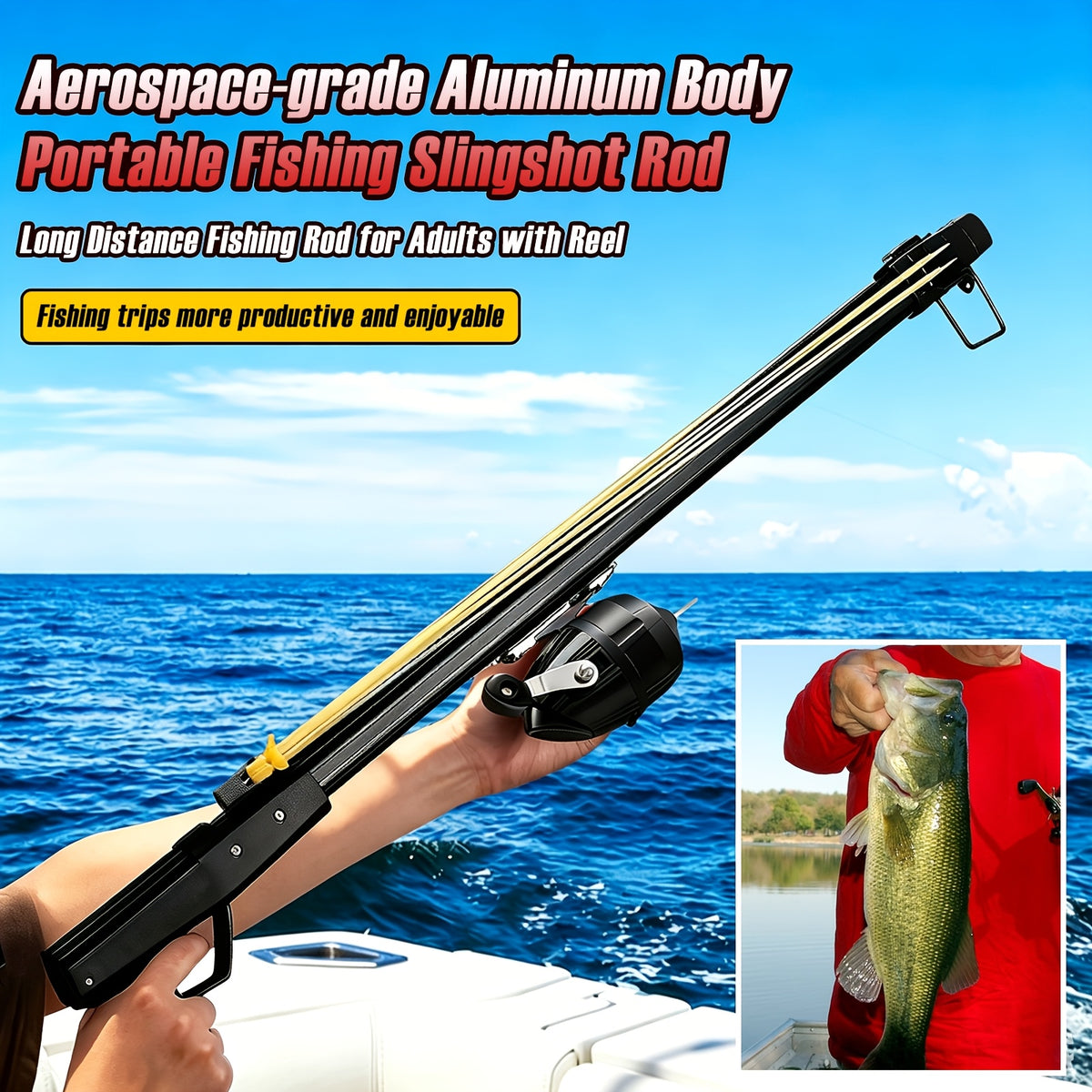 Upgraded Long Distance Fishing Slingshot for Adults with Reel, Portable Aluminum Alloy Fishing Launcher, Ergonomic Grip and Precision Smooth Line Control and Equipped with Darts, Outdoor Fishing Gear for Freshwater and Saltwater Use Adventures