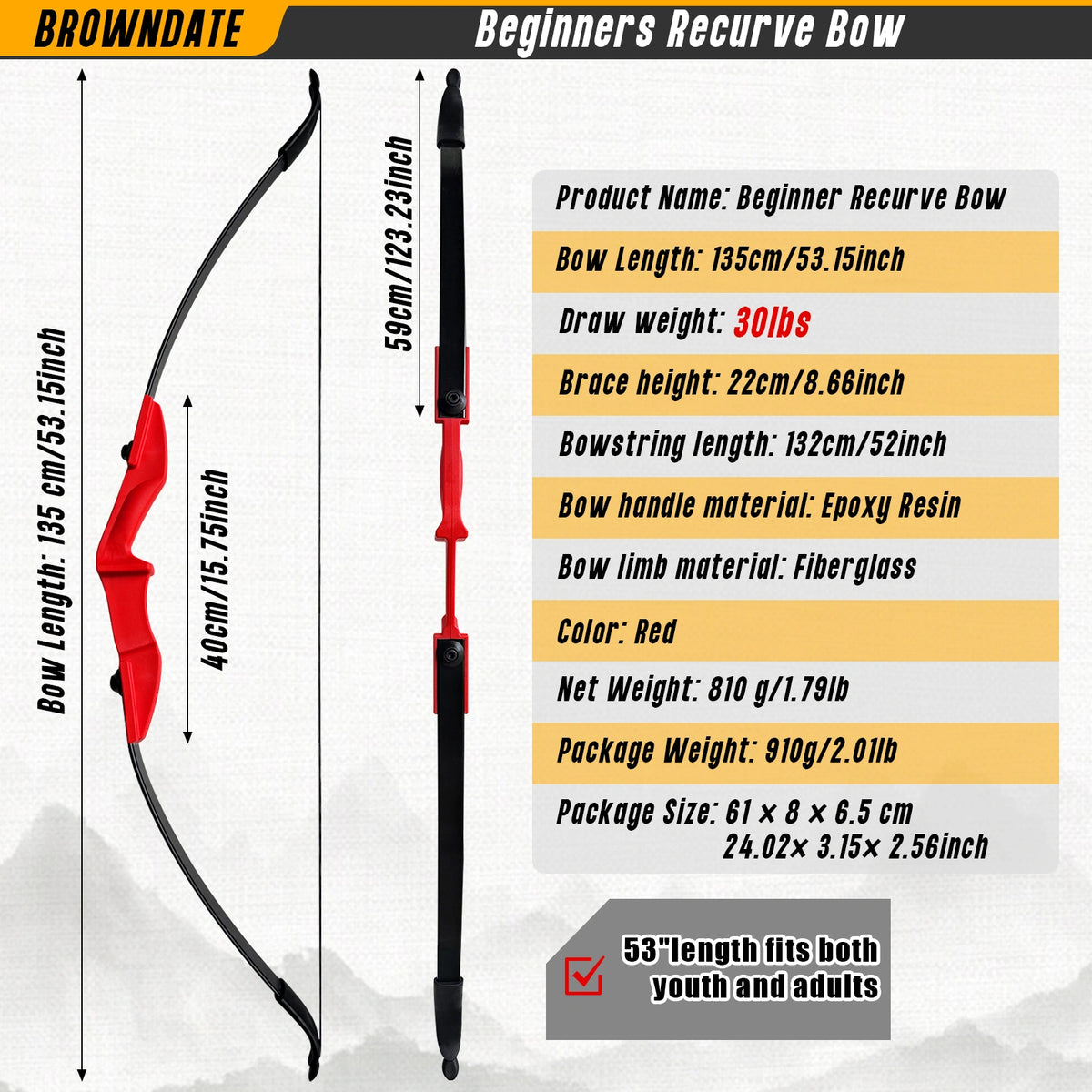 Archery  Recurve Bow 53" Standard Set for Adults 20 30 40lb, Takedown Archery Kit for Beginners Right & Left Handed Outdoor Target Practice & Training, Adult Beginners to Advanced Outdoor Target Practice, Smooth Shooting Performance, High Accuracy