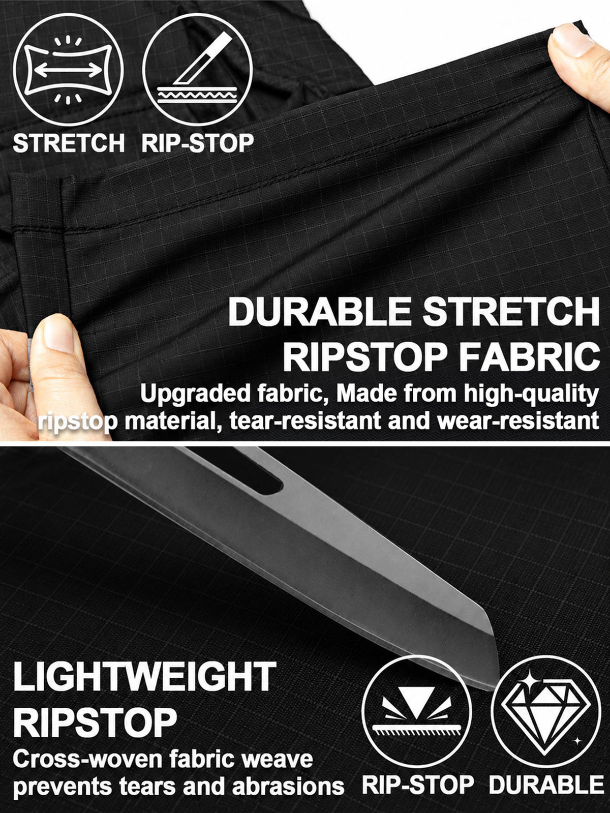 Men's Cargo Pants Work Pants Black, Lightweight Ripstop Outdoor Pants, Durable Water Resistant Work Trousers with 9 Pockets, Abrasion-resistant Fabric, Utility Long Pants for Outdoor Work, Camping, Training, Daily Commute and Casual Wear,1PCS