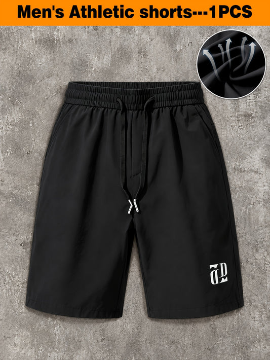 Classic Black Solid Color Men's Cargo Shorts Athletic Training Shorts with Pockets, Adjustable  Elastic Waistband, Quick-drying, Breathable and Comfortable Cool Fabric, Suitable for Fitness, Running, Sports, Travel, Beach or Commute Everyday,1PCS