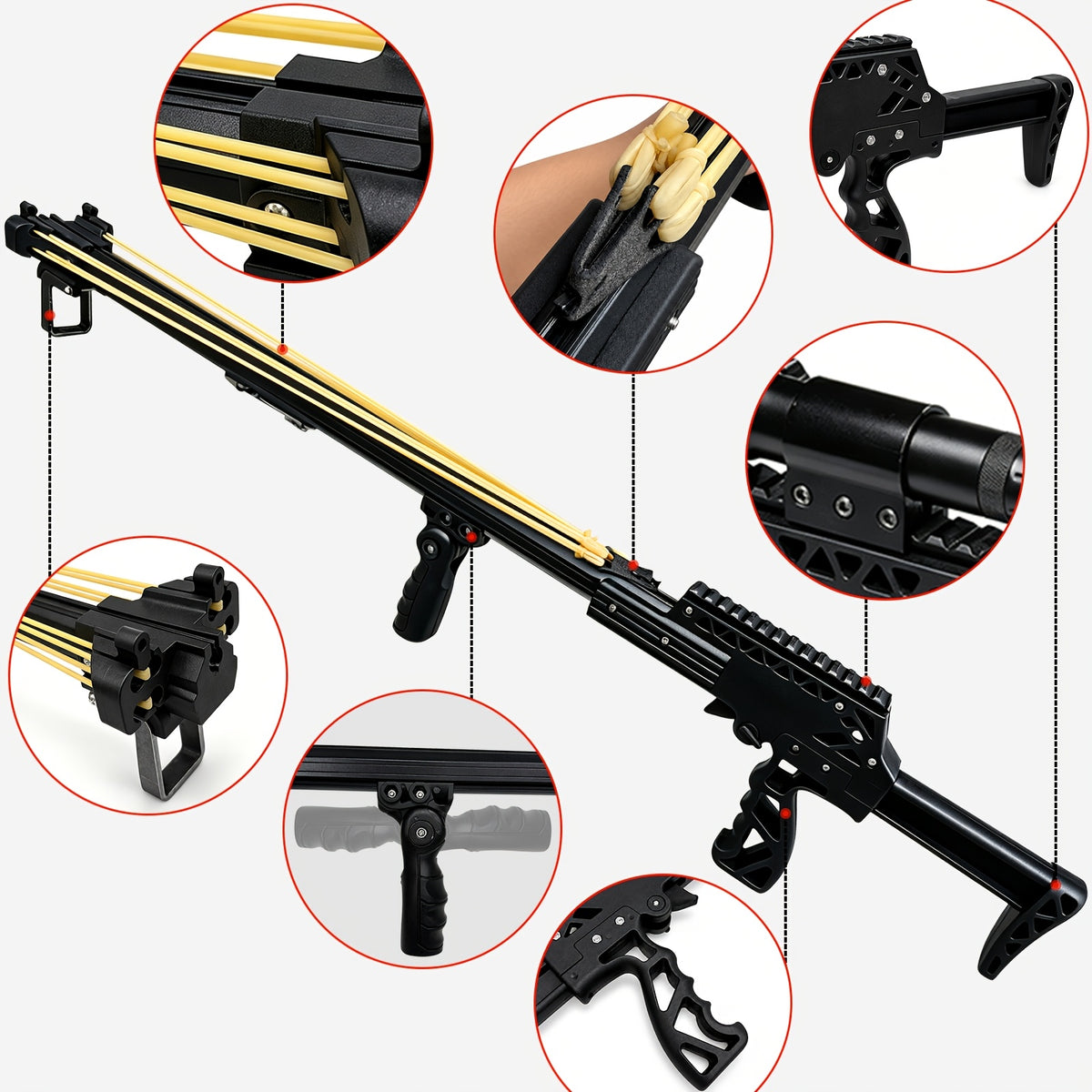 Upgraded Model Outdoor Fishing Slingshot, Heavy Duty Fish Rod Slingshot Gear, Max Performance Metal Slingshot, Safety Lock Trigger Automatic Slingshot, Essential for Outdoors Lakes,Rivers Fishing and Forest Shooting,Adult Slingshot with Rubber Bands