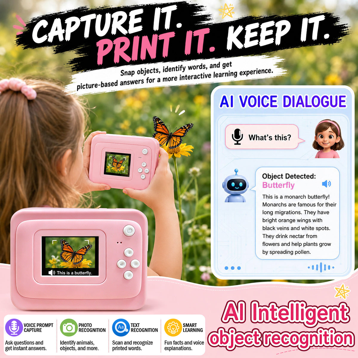 Thermal Portable Instant Printing Camera Set for Kids, 1080P HD Photo/Video Capture, Music Player, Interactive Storybooks, 3/5/10S Delayed Photography with USB Charger 1300Mah Battery And 3 Rolls Print Paper, Perfect for Birthday Gifts Girls Age 6