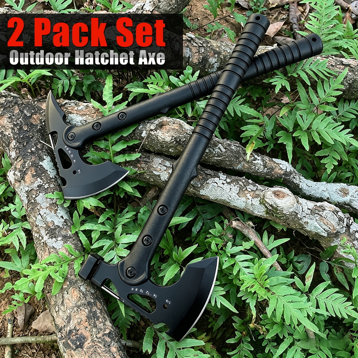 Portable Hand Axe 2 Pack Set, Sharp Stainless Steel Head Tomahawk with Sheath, Assault Axe, Hatchet with Hammer, Hex Wrench and Bottle Opener, Multi-functional Camping Hatchet with Handle for Camping, Emergency, Hiking, Jungle and Outdoor
