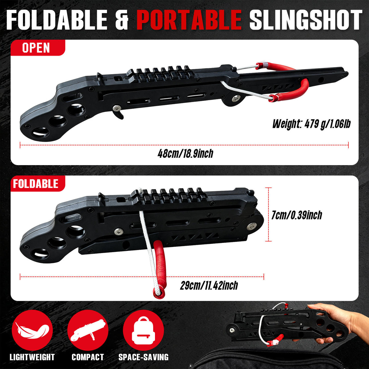 Portable Slingshot, Multifunctional Archery Adults Slingshot Set, High-Precision,Featuring Both Archery and Pellet Modes, Compact Folding Slingshot, Easy Storage Lightweight Archery Equipment for Adults Outdoor, Target Practice(Complete Package)