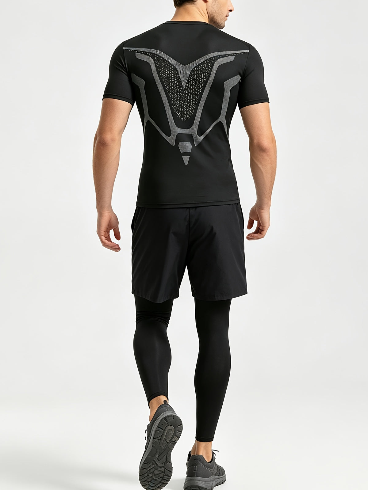 3 Pieces Men's Sports Set, Running Training Fitness,Quick Dry Workout Set with Athletic Fit Short Sleeve Performance Elastic Shirt and Elastic Waistband Long/Shorts, Lightweight Breathable Sportswear for Gym Basketball and Everyday Wear,Summer
